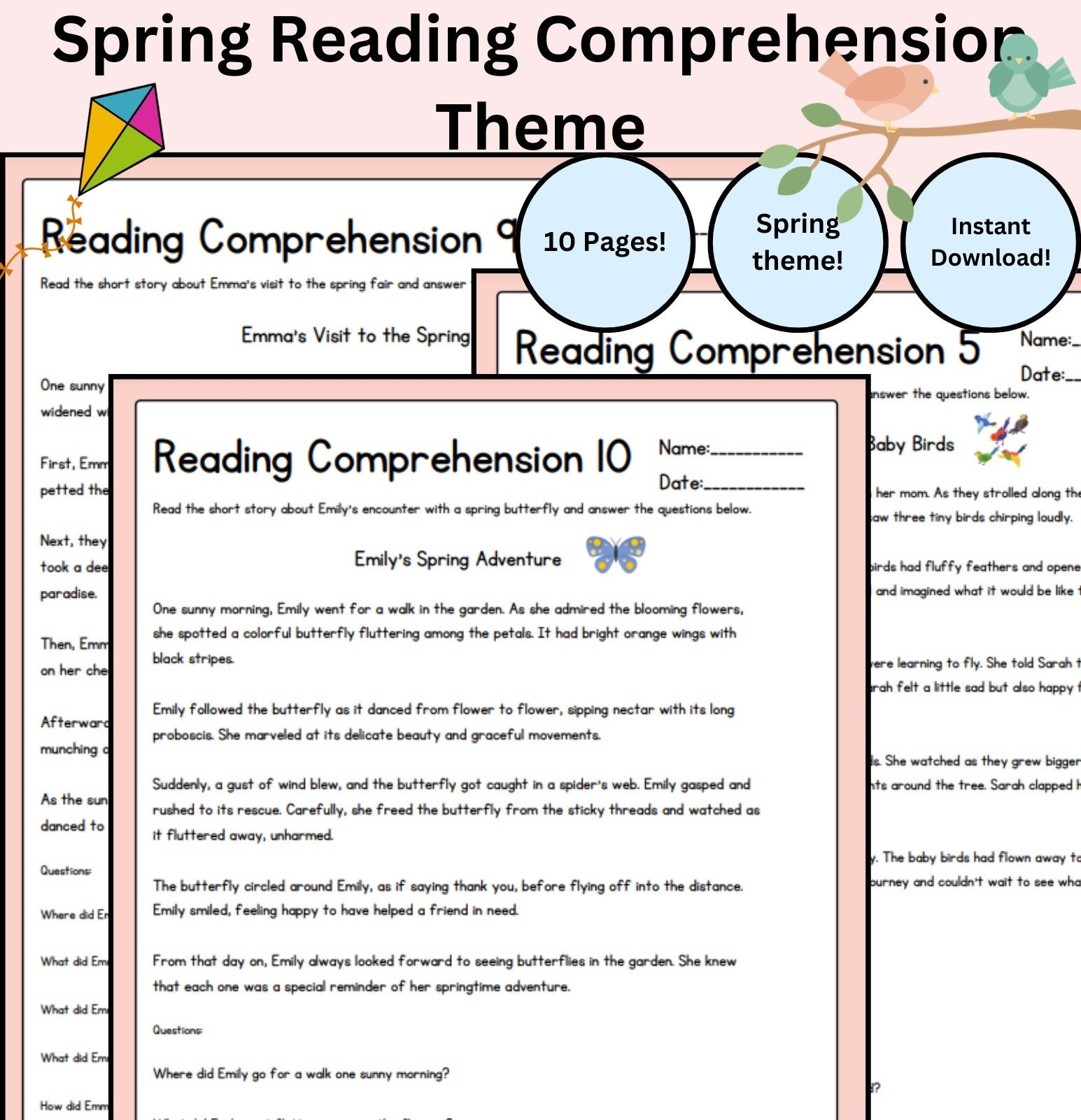 10 Spring Theme Reading Comprehension Worksheet First Grade 