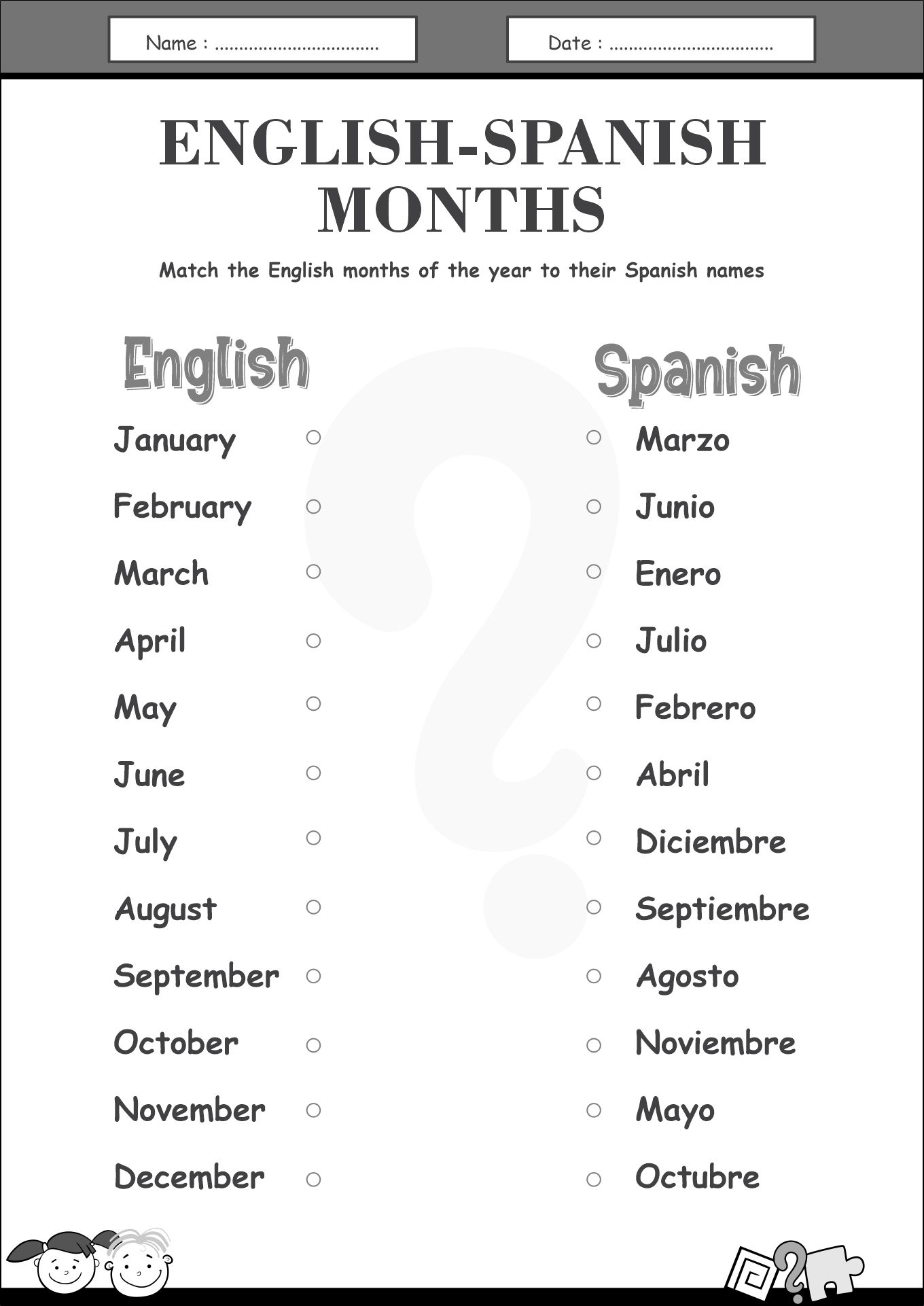 Free Spanish Printable Worksheets