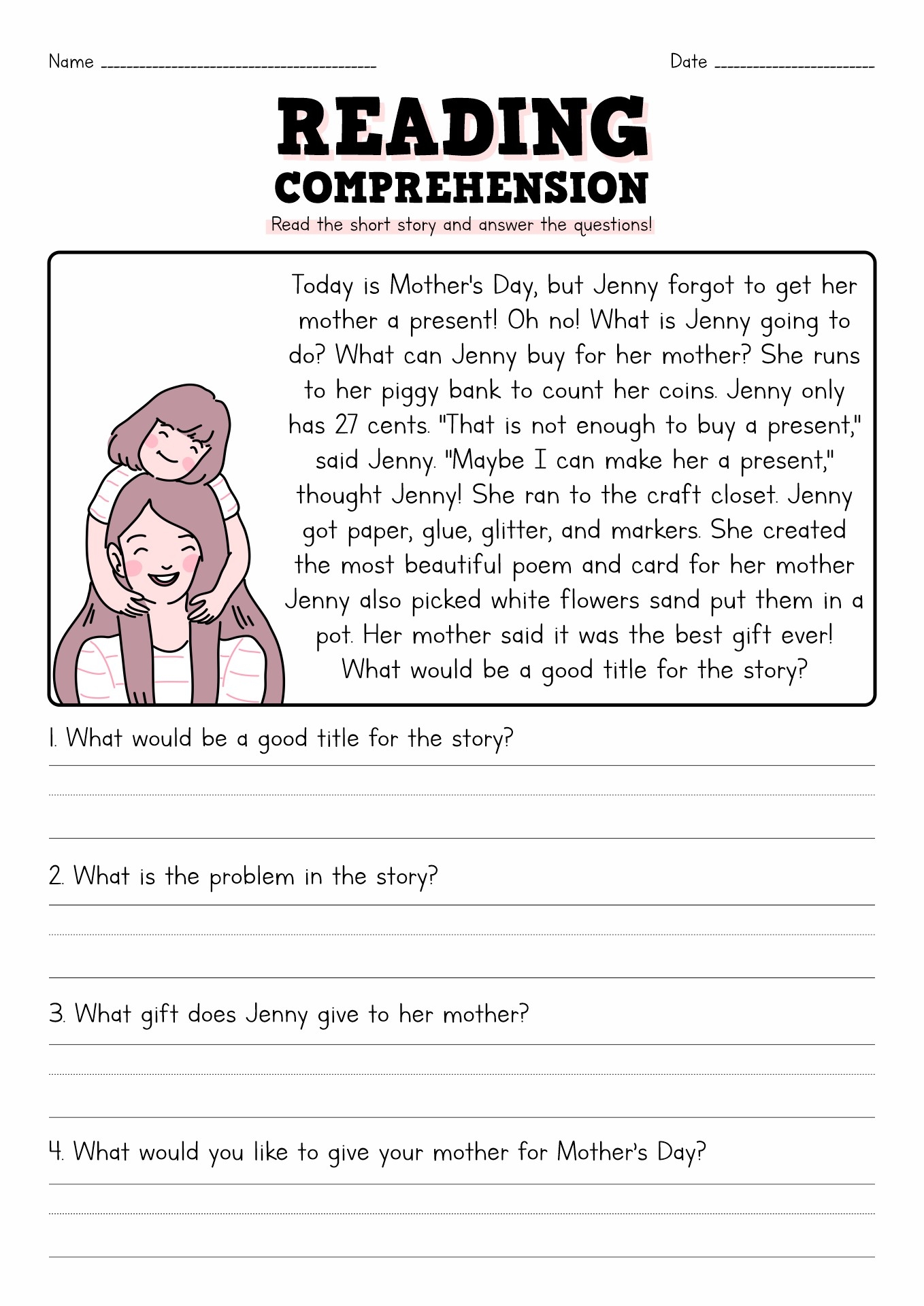 Reading Comprehension Stories And Questions Worksheets