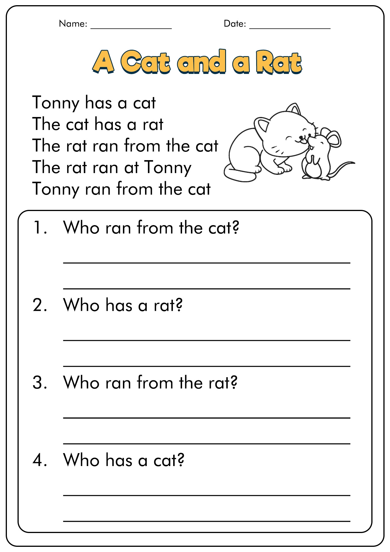 Reading Comprehension Worksheet For First Grade