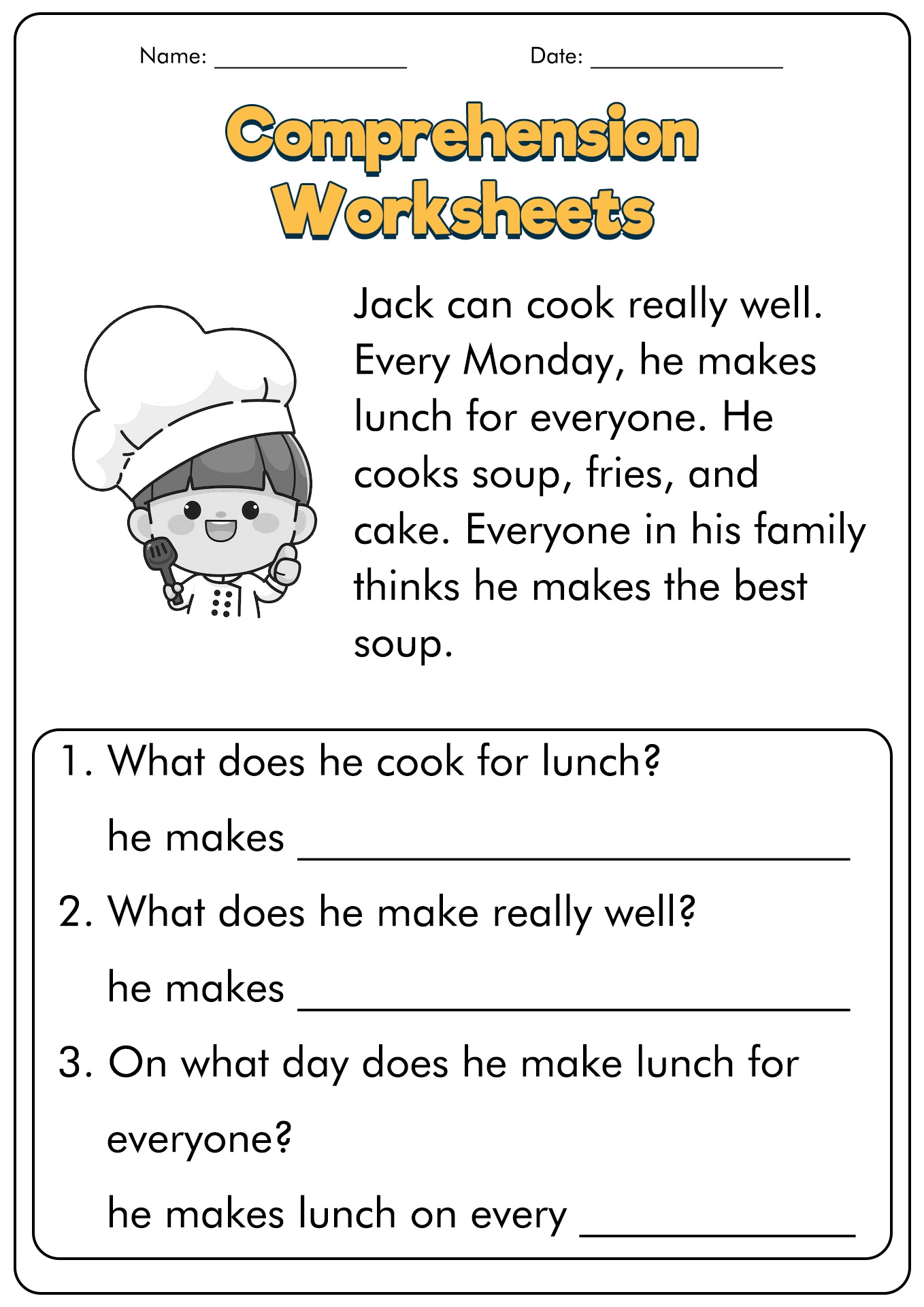 Second Grade Reading Comprehension Free Worksheets