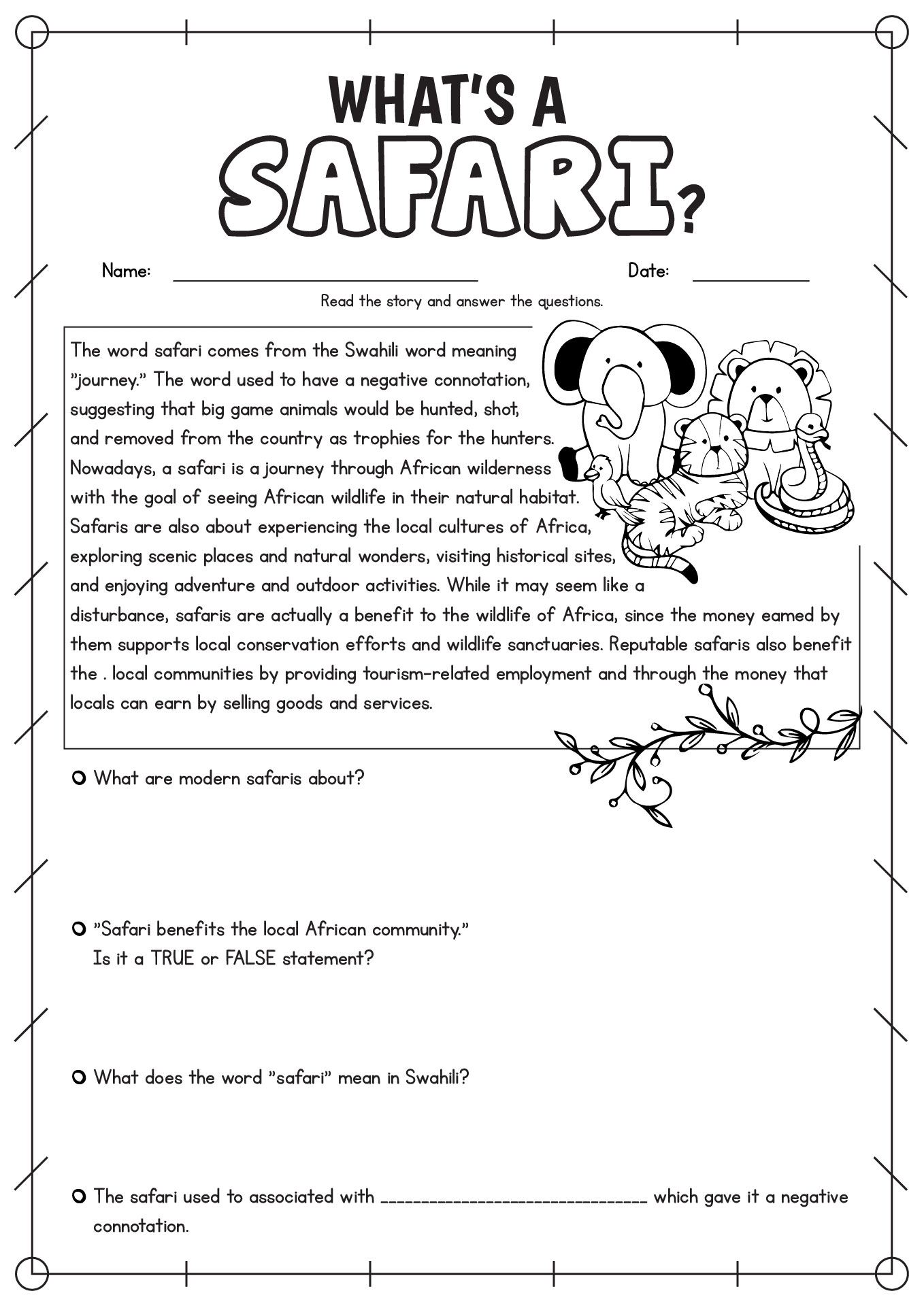 Reading Comprehension 4th Grade Free Worksheets
