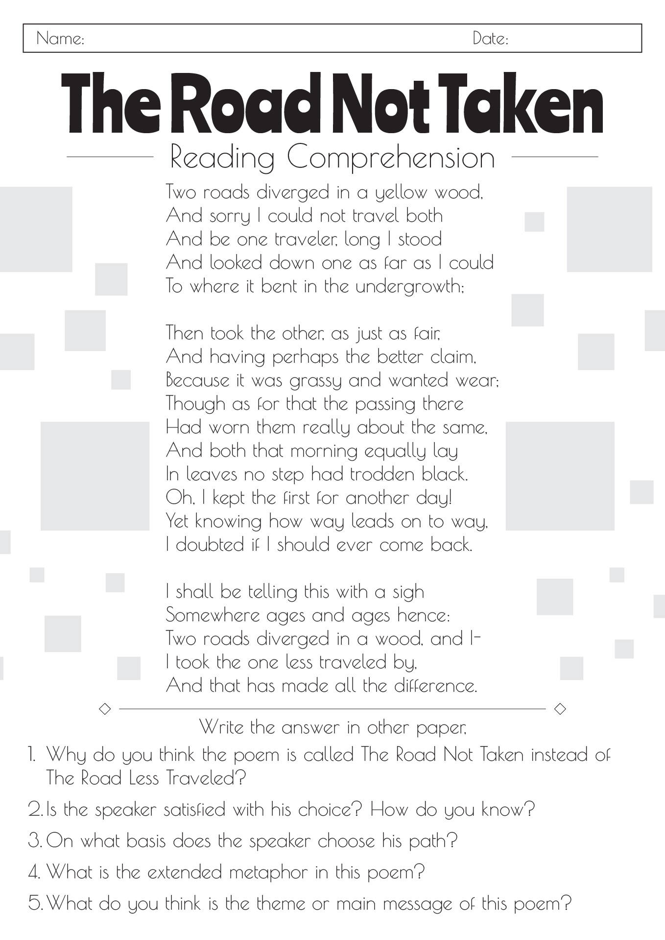 Reading Comprehension Worksheets 9th Grade Printable