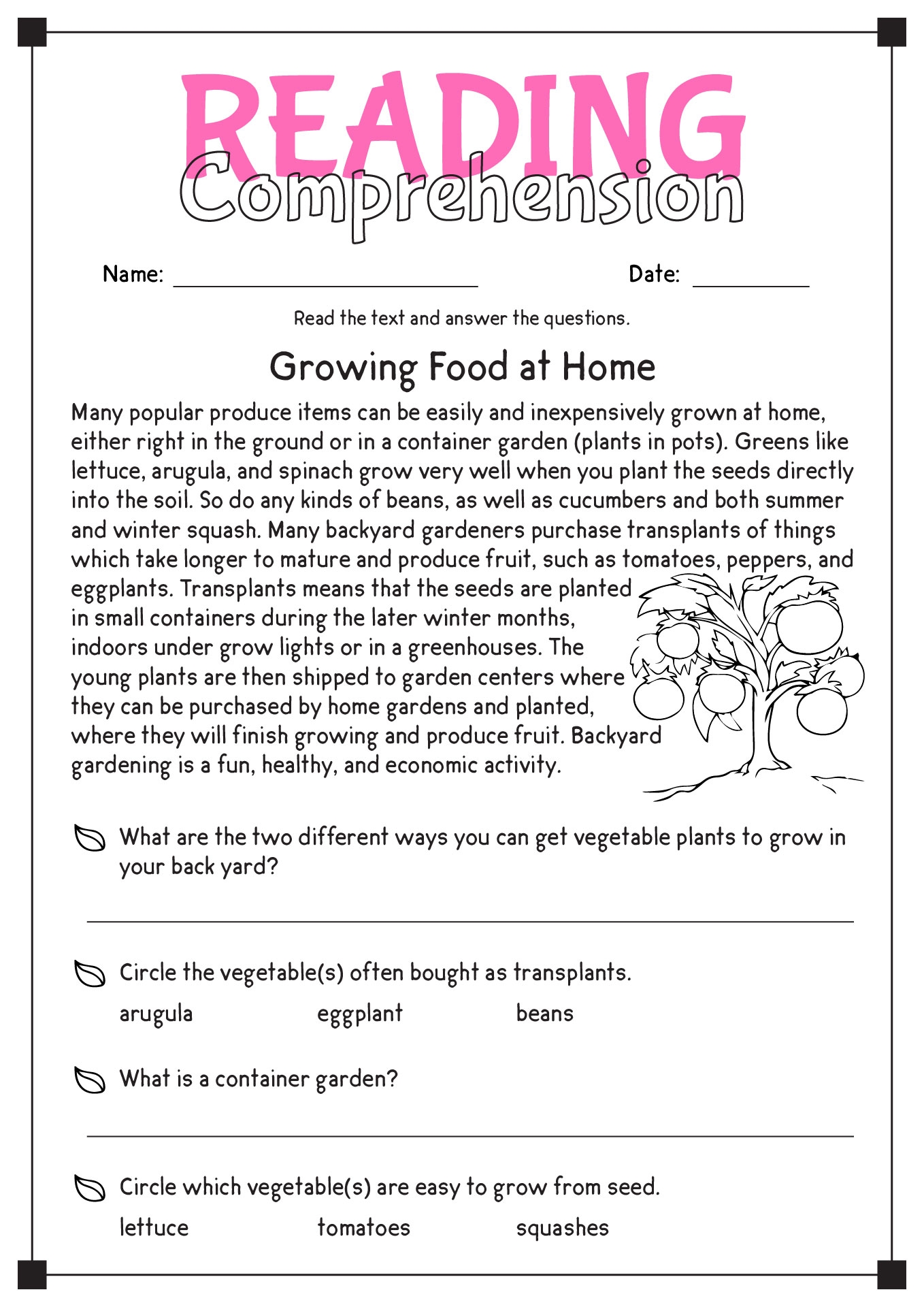 Reading And Comprehension Worksheets Pdf