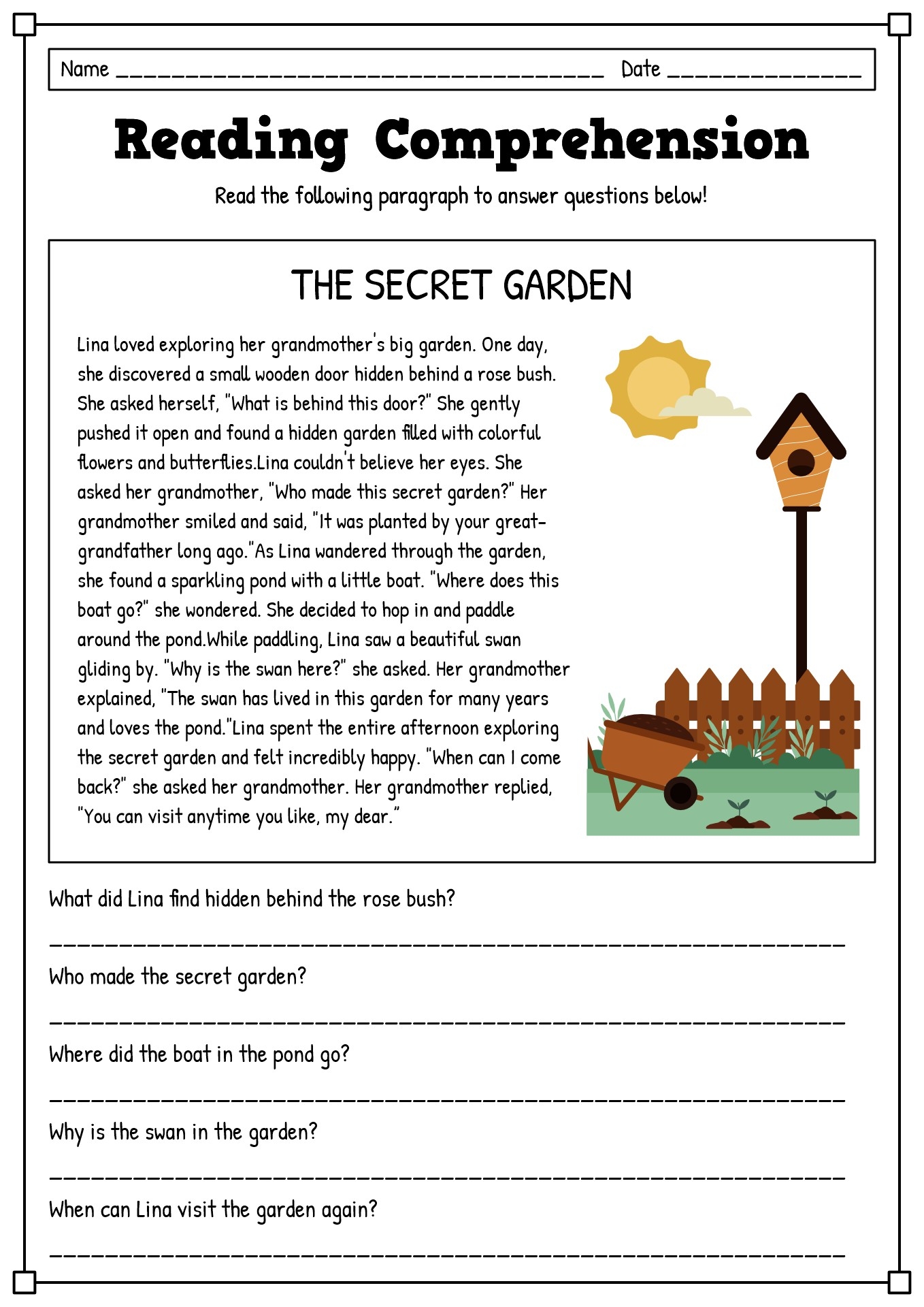 Reading Comprehension Worksheets For Ell