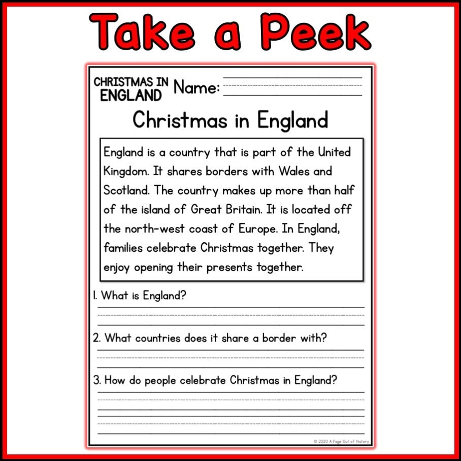 1st 2nd Grade Reading Comprehension Christmas In England 