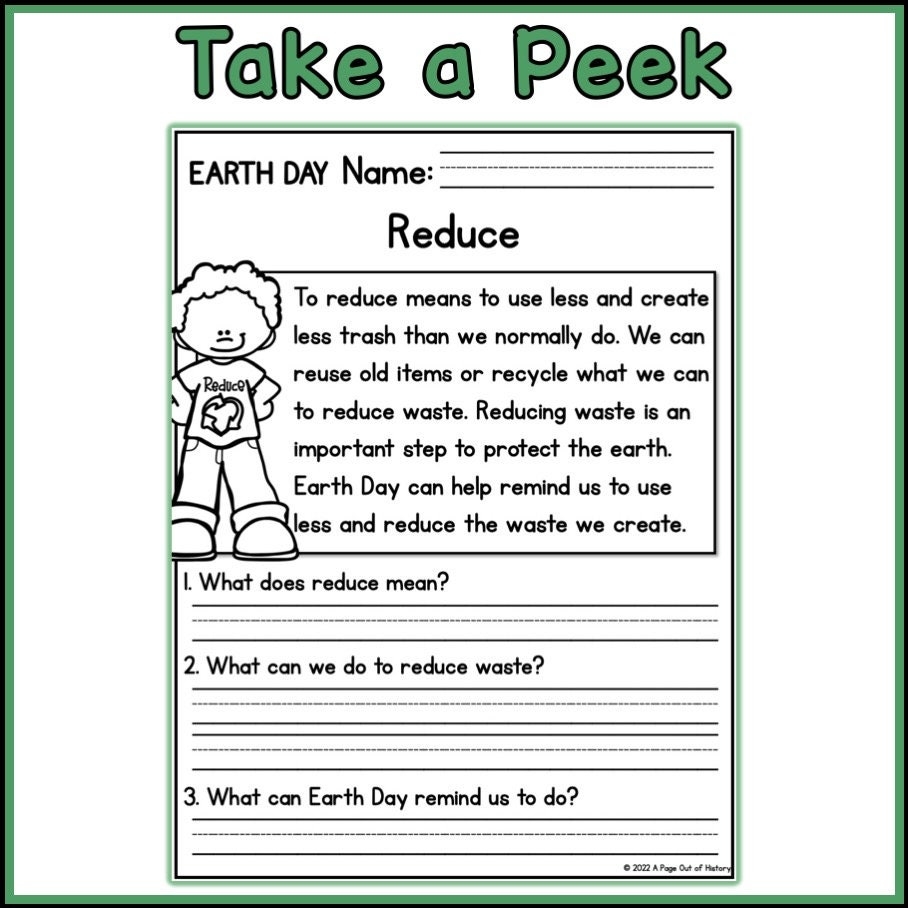 1st 2nd Grade Reading Comprehension Earth Day Passages U0026 Questions Classroom Homeschool No Prep Printable Standards aligned Etsy