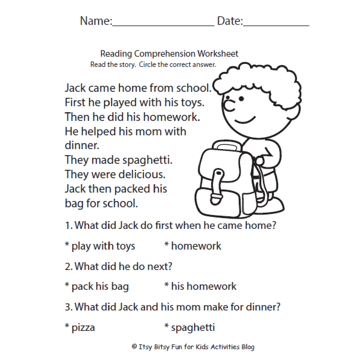Reading Comprehension Worksheets For First Grade