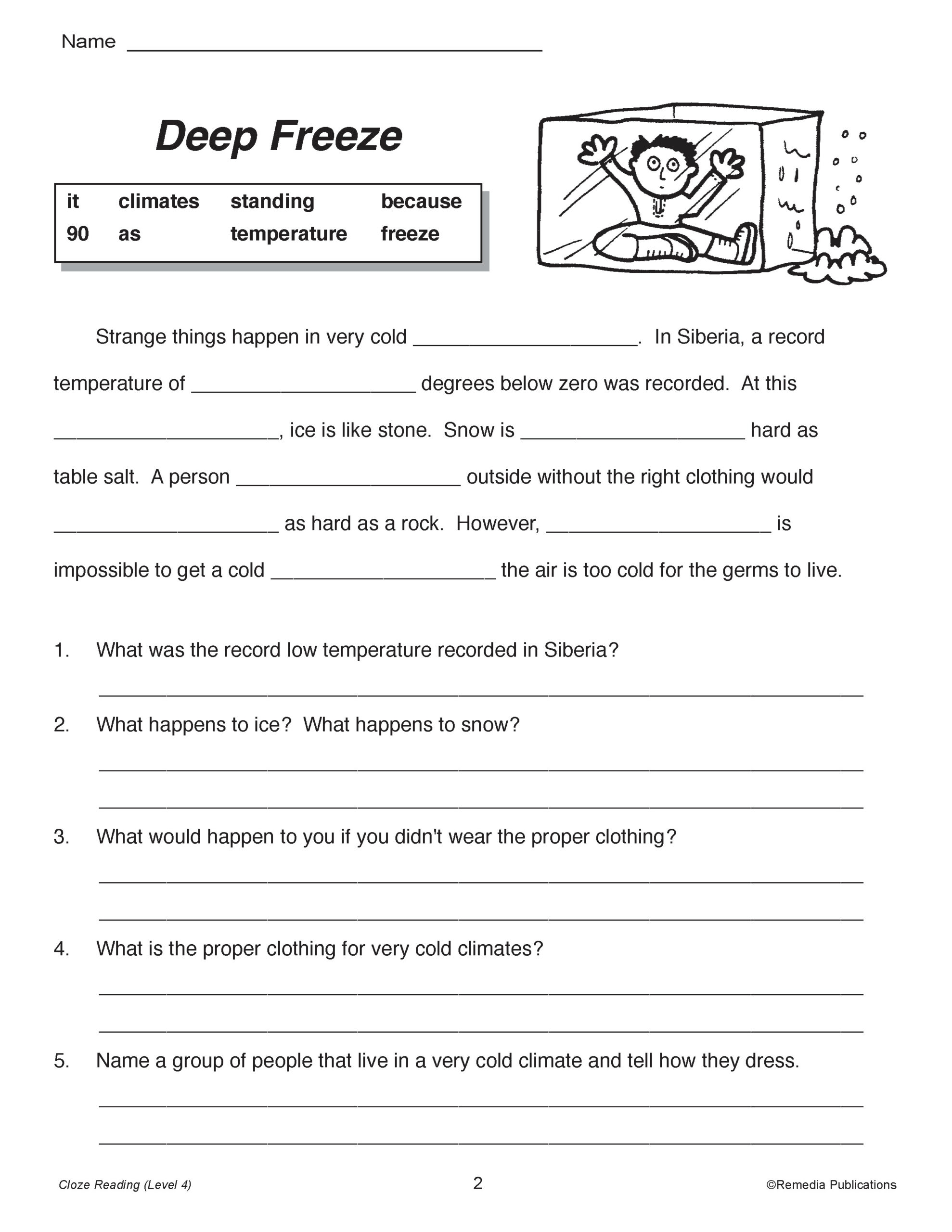 20 Cloze Passages And Comprehension Questions For Reading Level 5
