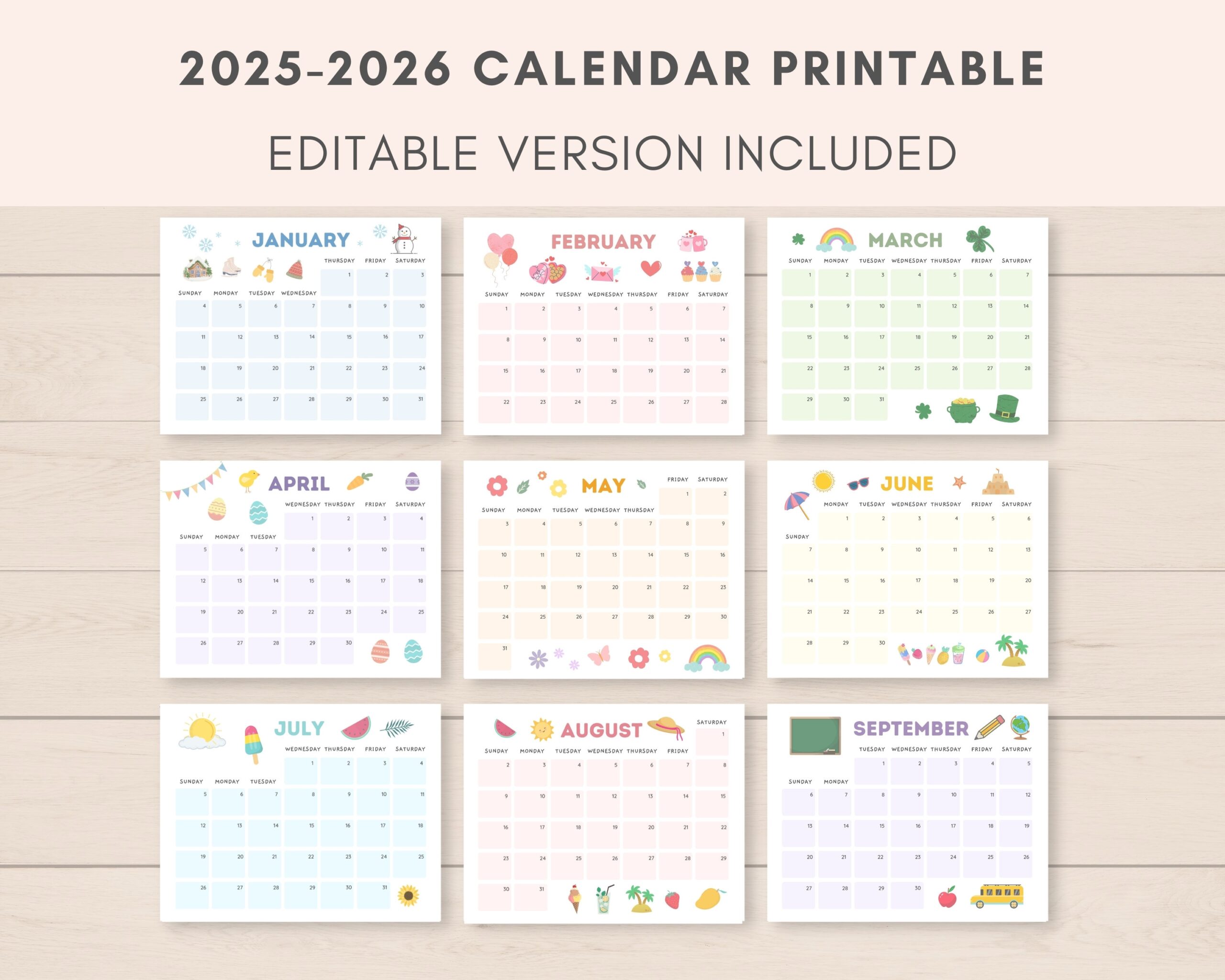 2025 2026 Calendar Printable Printable Calendar Editable Calendar 2025 Calendar 2026 Calendar 2025 2026 Planner Monthly Calendar PDF Etsy Canada