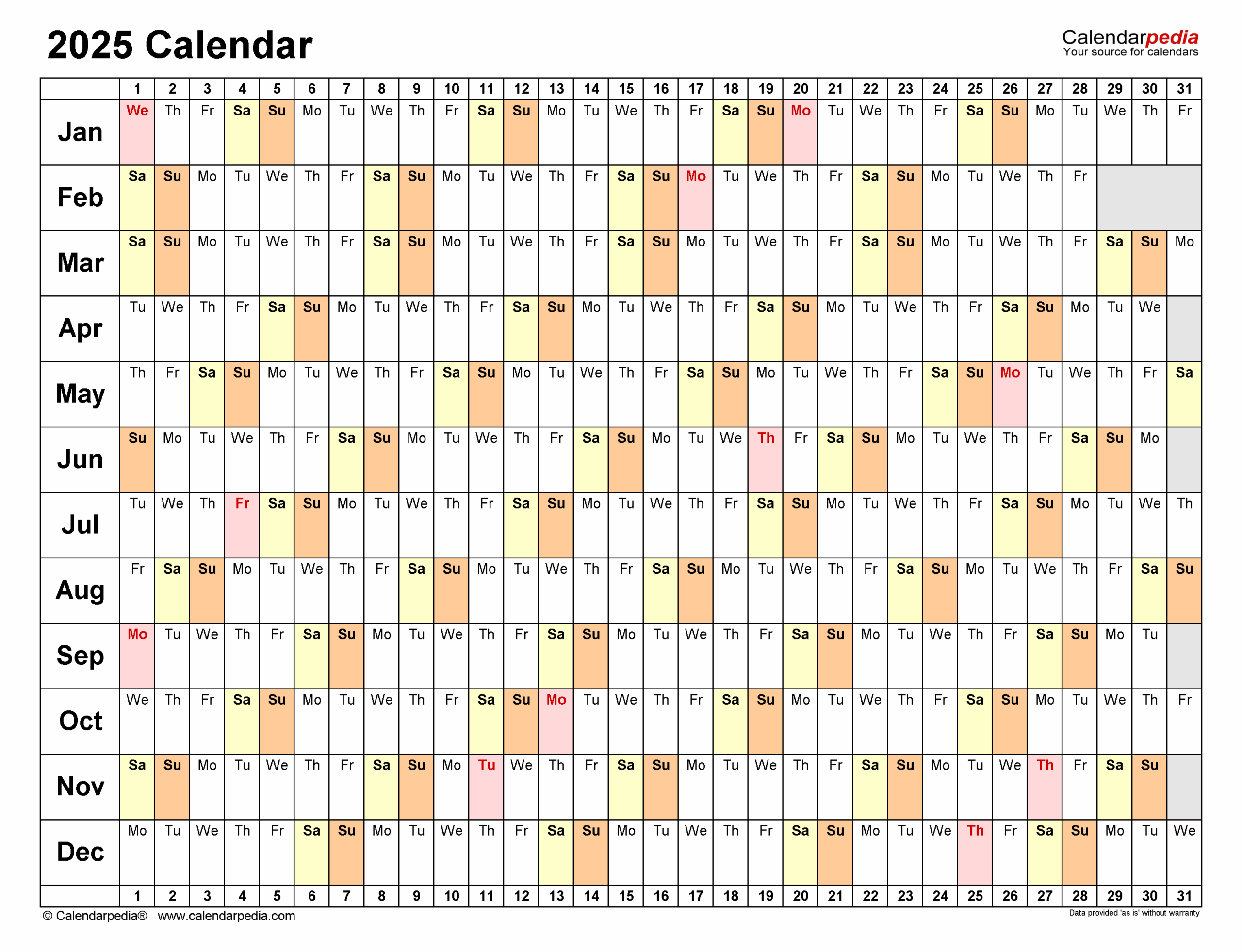 2025 Calendar Free Printable PDF Templates Calendarpedia