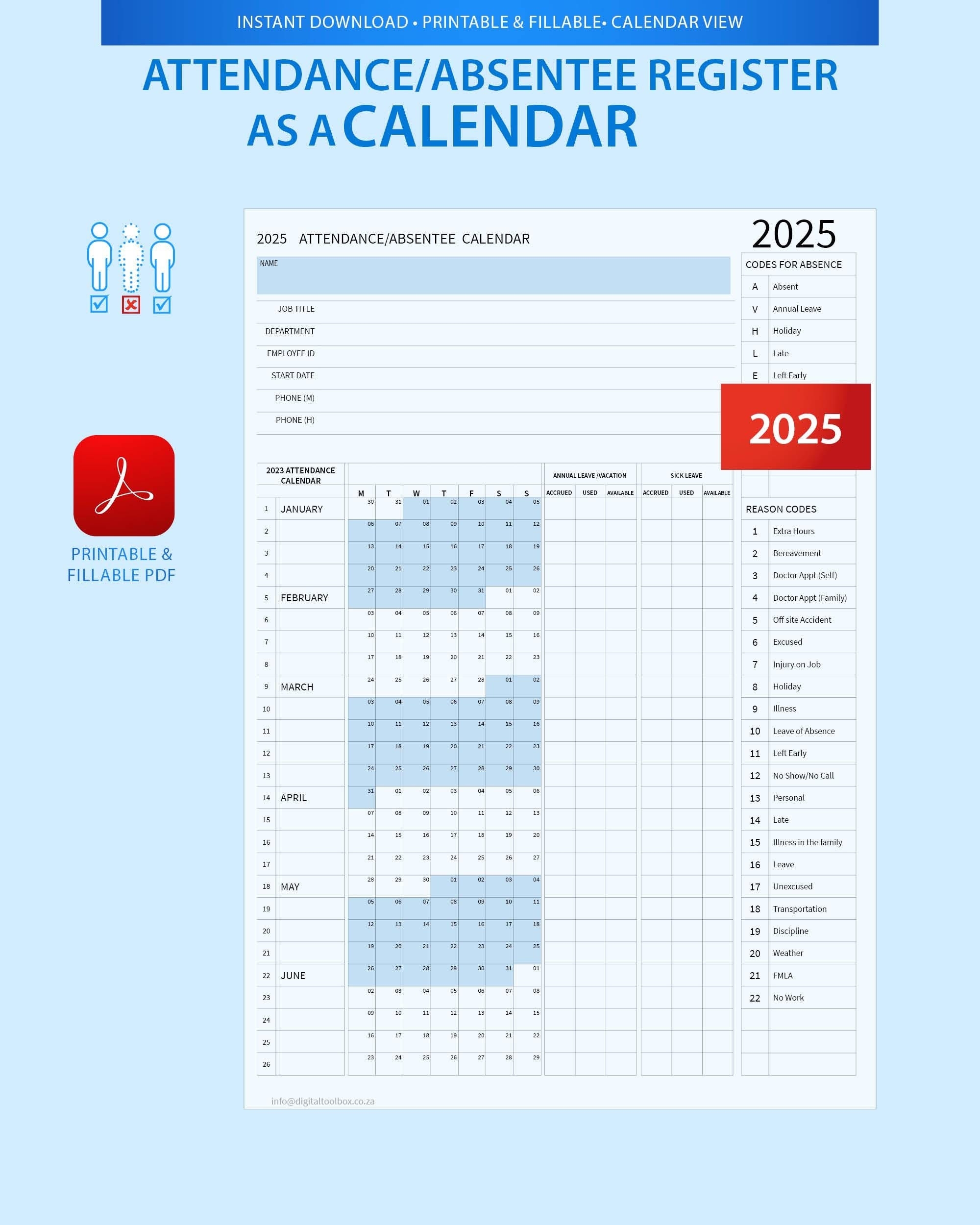 2025 Attendance Calendar Printable Free Word