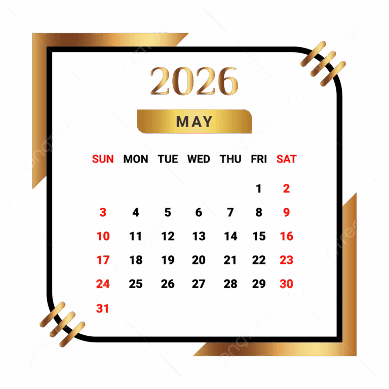 2026 May Month Calendar With Black And Golden Vector Monthly Calendar Calendar May 2026 PNG And Vector With Transparent Background For Free Download