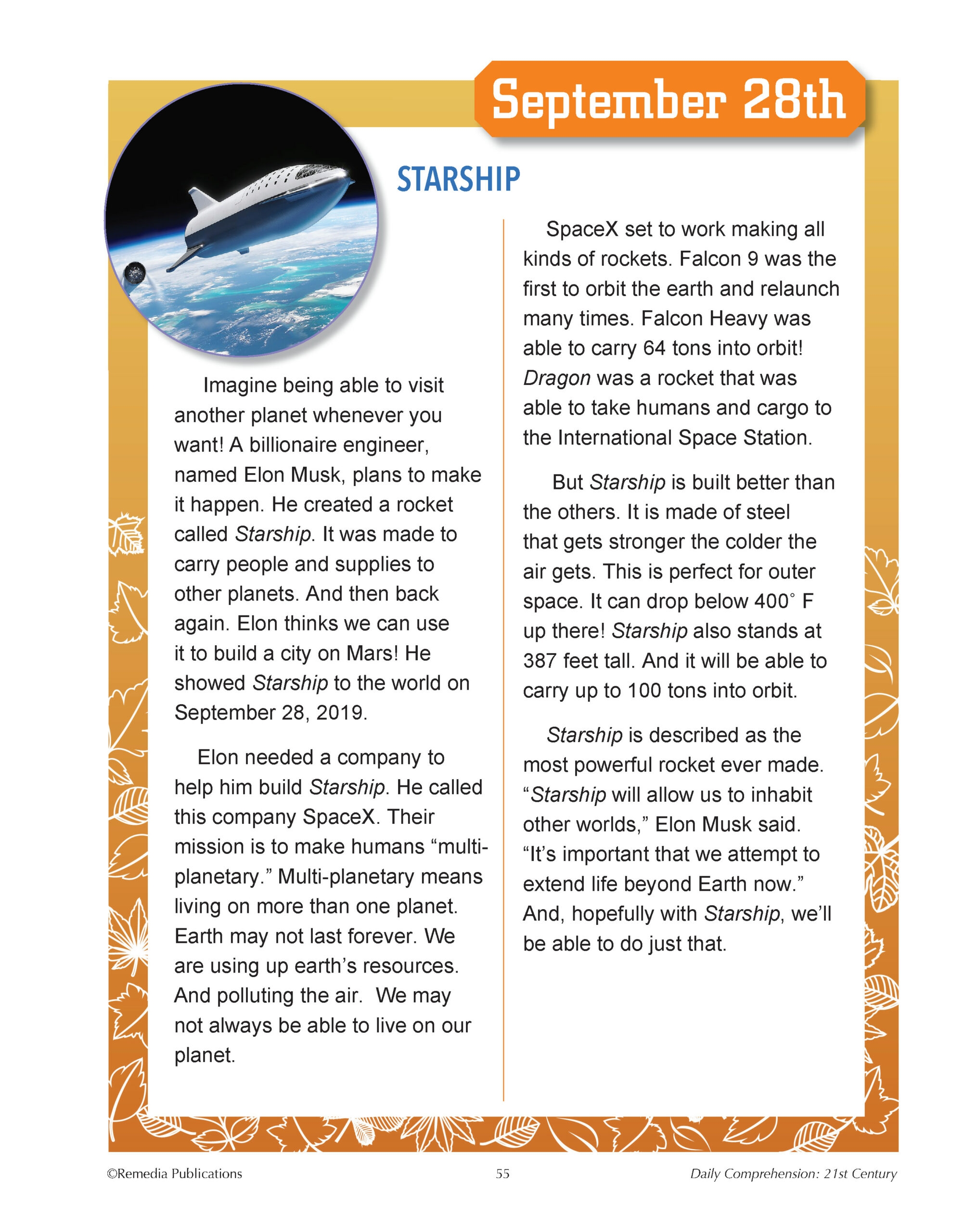 21st Century SEPTEMBER DAILY COMPREHENSION High Interest Reading 