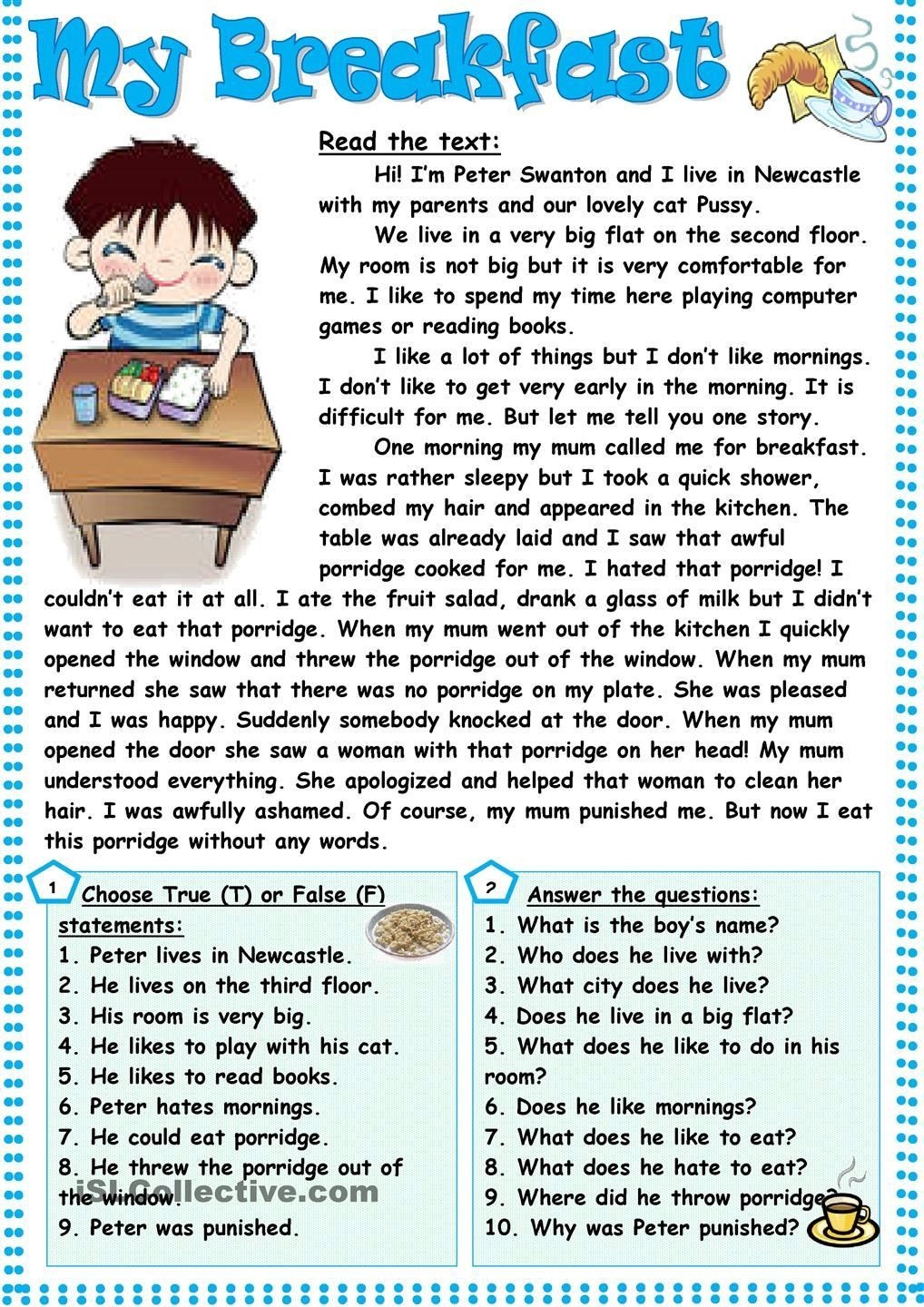 Reading Comprehension Level 5 Worksheets