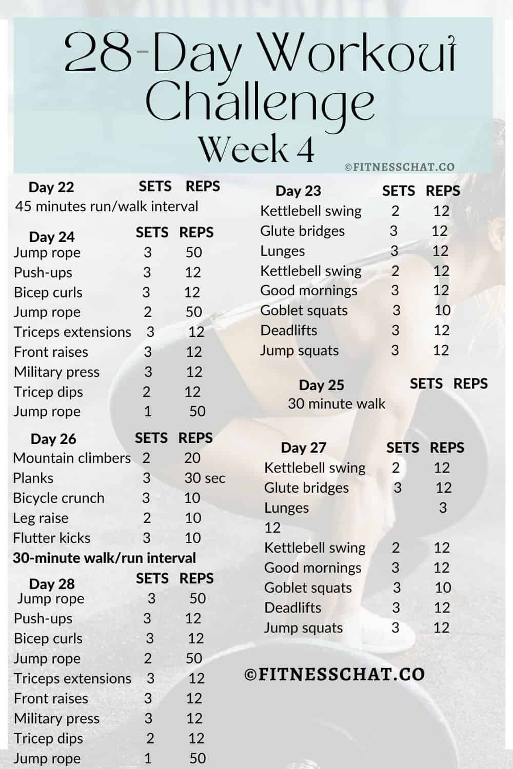 28 Day Workout Challenge To Start Exercising Again Free PDF 