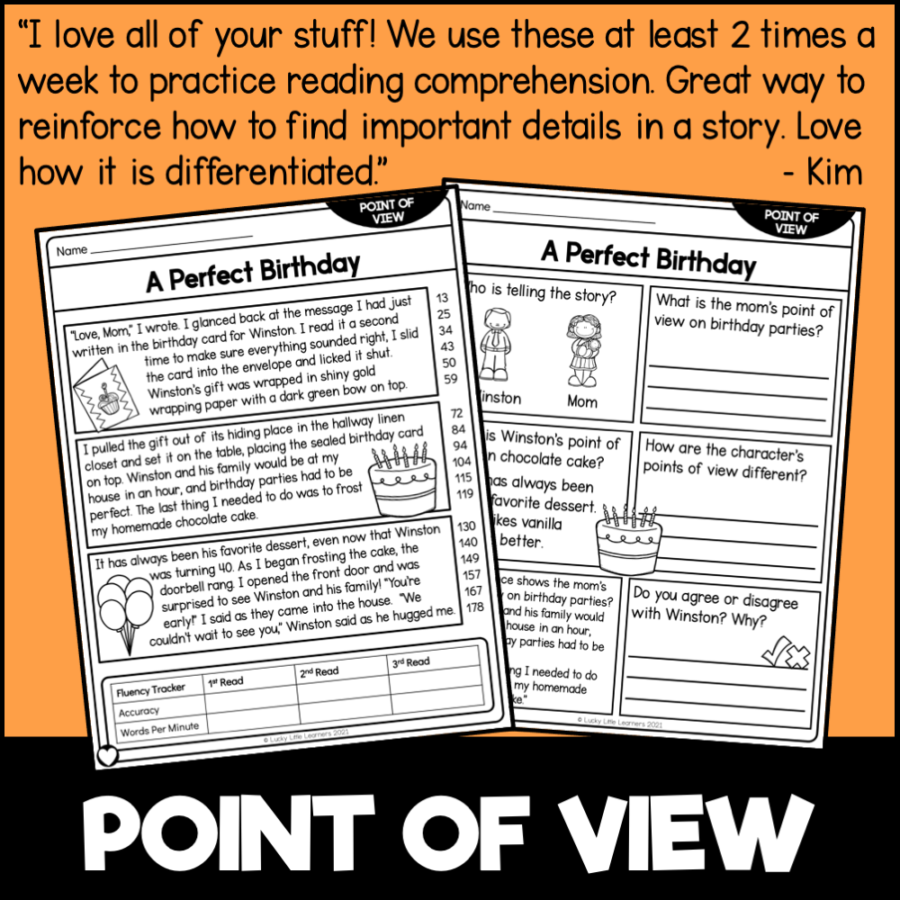 2nd Grade Reading Comprehension Passages Point Of View Lucky 