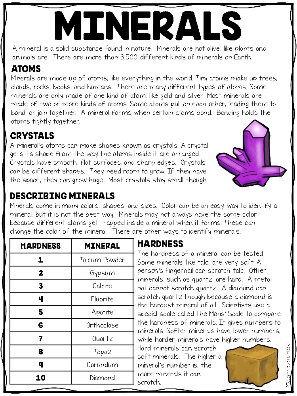 3 Minerals Informational Text Reading Comprehension Worksheet Earth Science MINERALS A Mineral Studocu