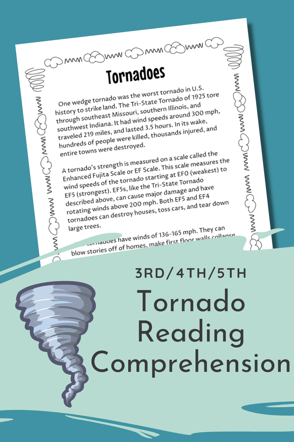 3rd 4th 5th Tornadoes Reading Comprehension Packet