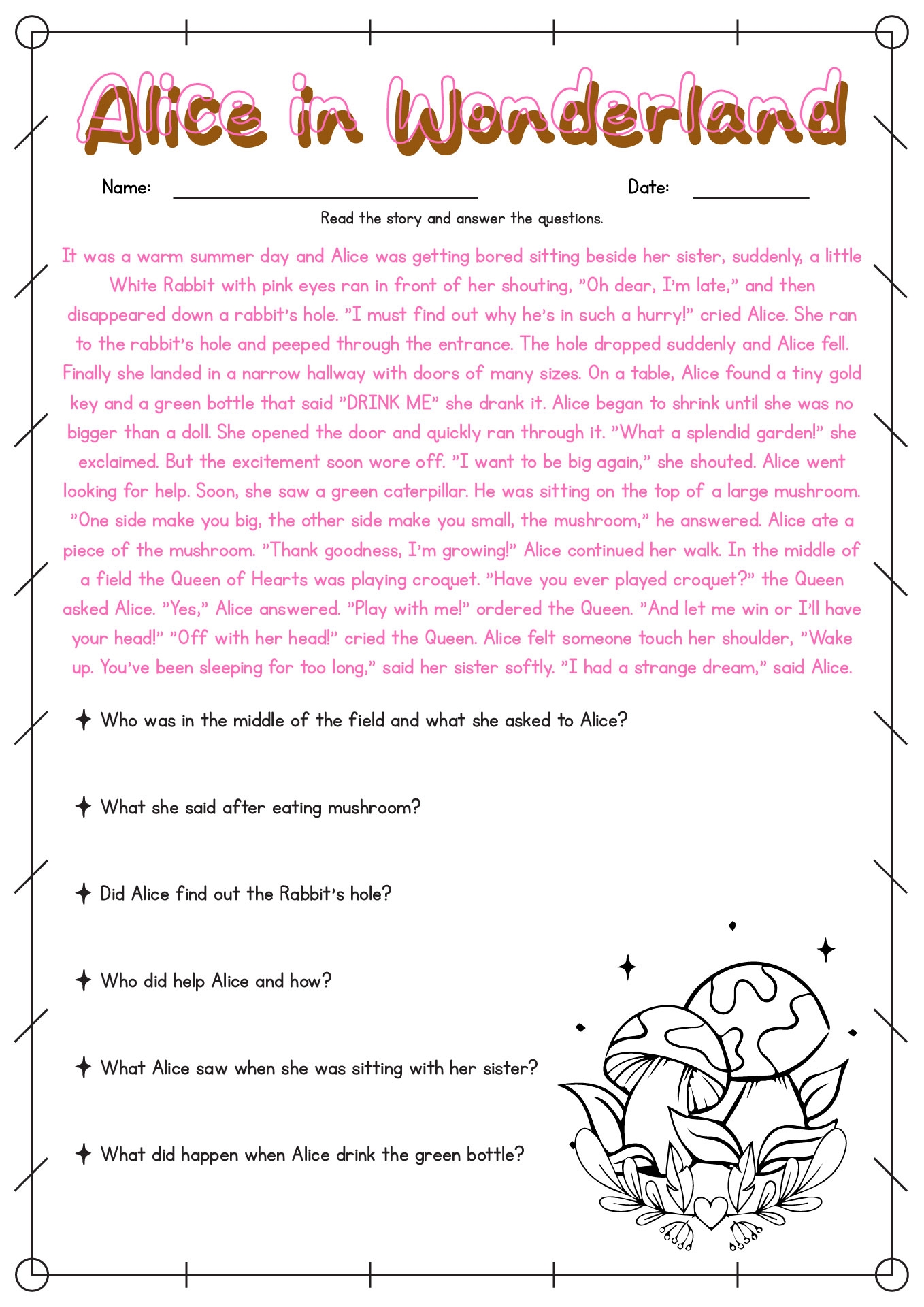 Reading Comprehension Worksheet 4th Grade Pdf