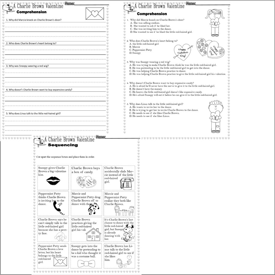 A Charlie Brown Valentine Reading Quiz Tests U0026 Story Scene Sequencing Made By Teachers