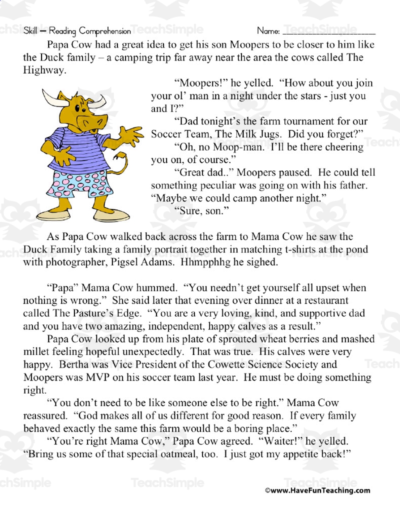 A Family Recipe Reading Comprehension Worksheet