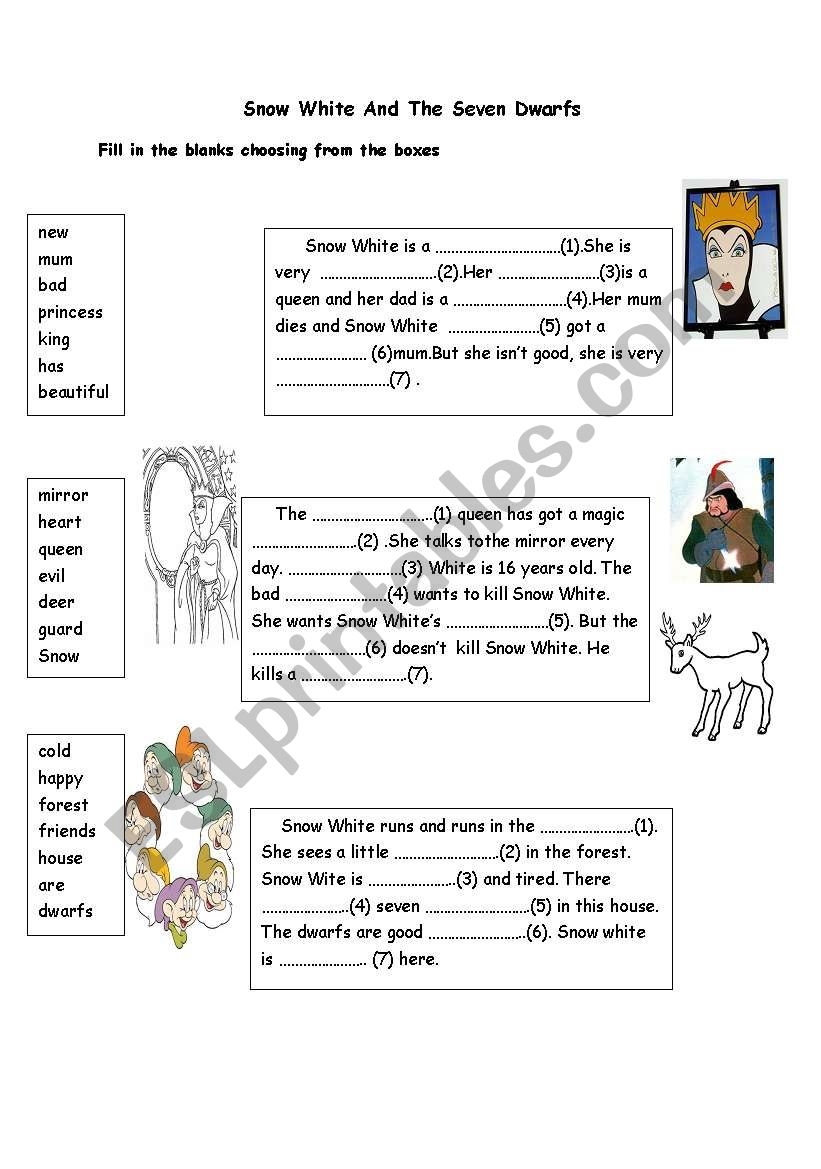 A Reading Worksheet For Vocabulary Exercise About Snow White And The Seven Dwarfs ESL Worksheet By Star Sukran