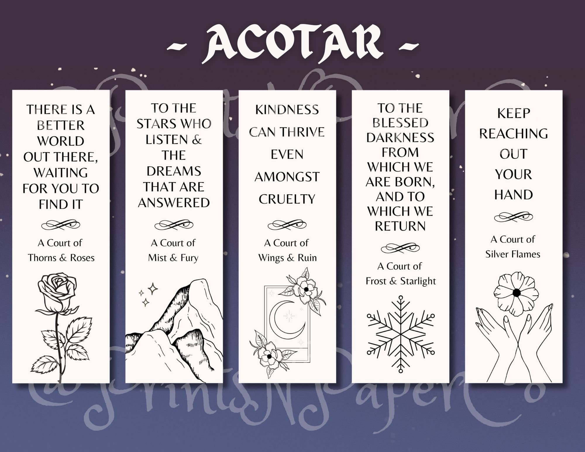 ACOTAR Inspired Digital Download Bookmark Set Of 5