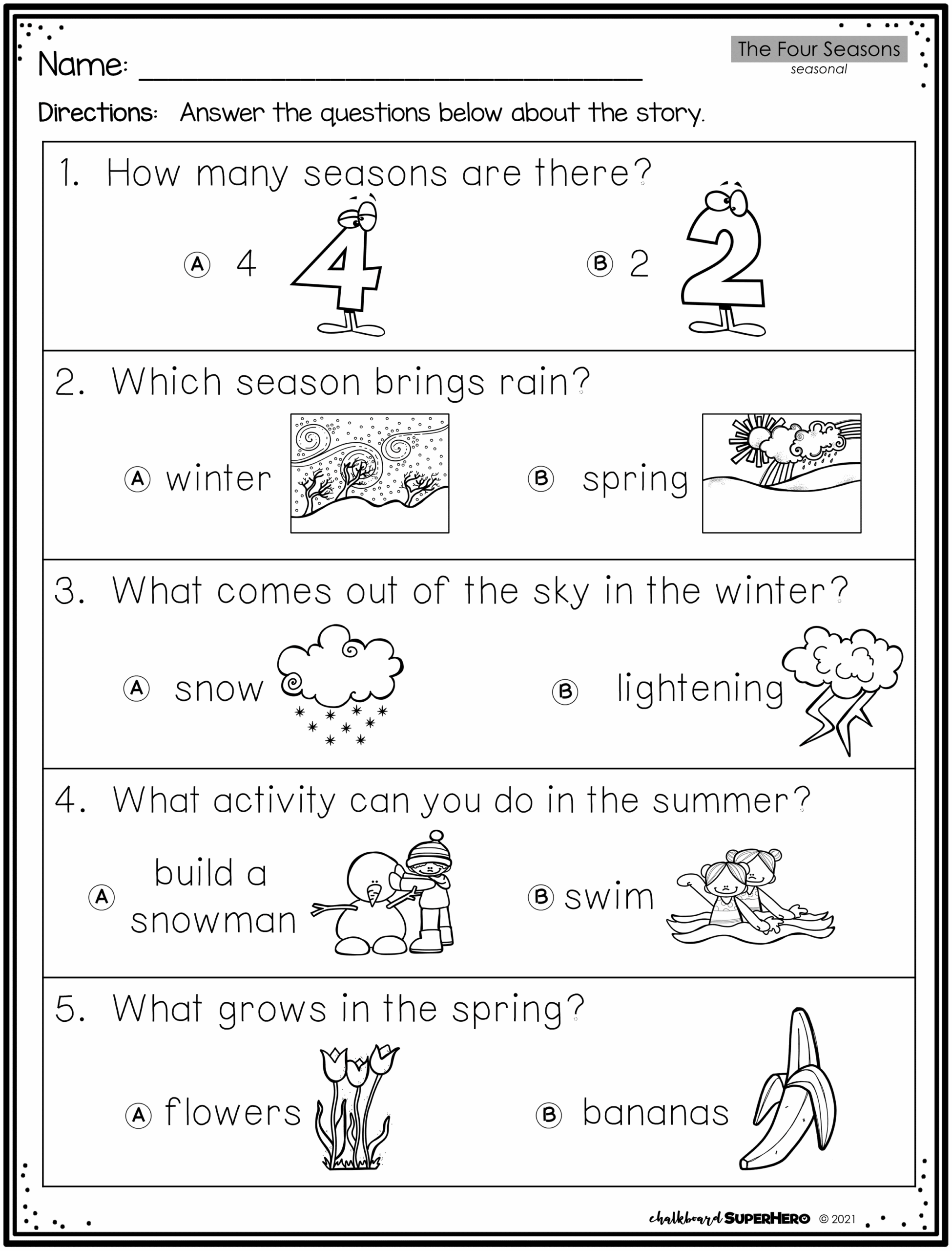 Reading For Comprehension Seasons Worksheet