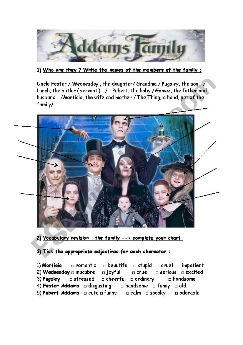 Reading Comprehension Worksheets Addams Family