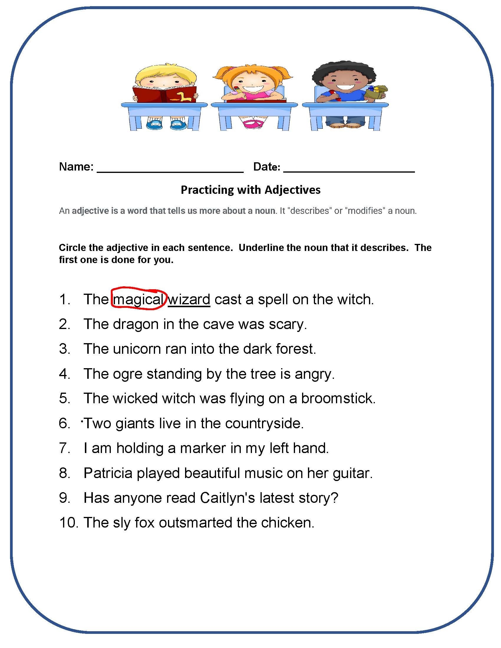 Adjective Worksheets For 3 5 Grades