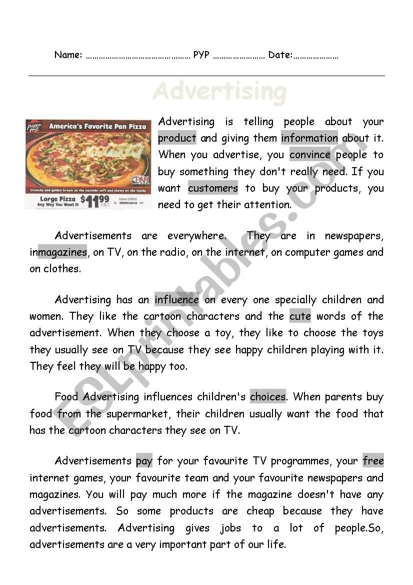 Advertising A Reading Passage ESL Worksheet By Mohamed Hamed