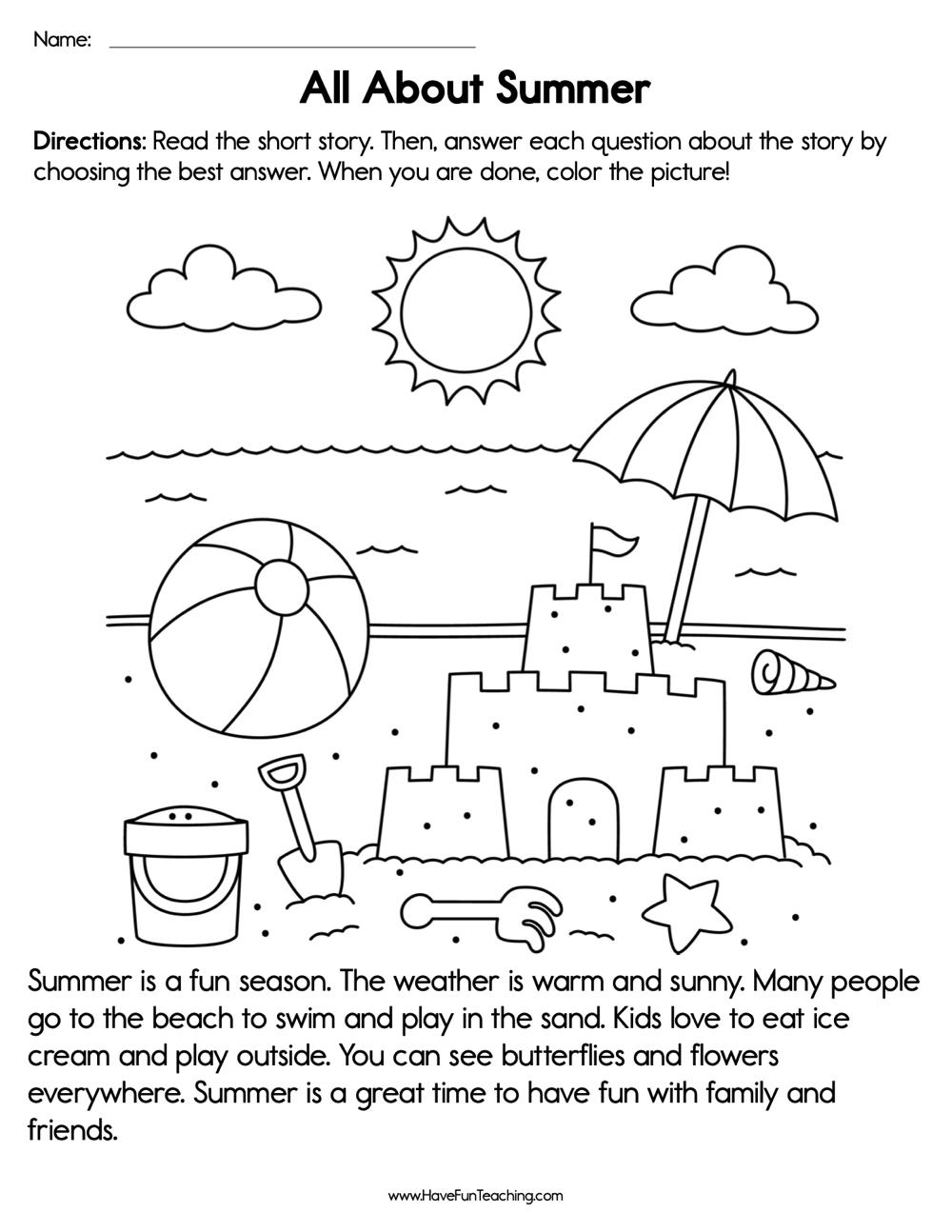 Reading Comprehension Worksheet For Kids