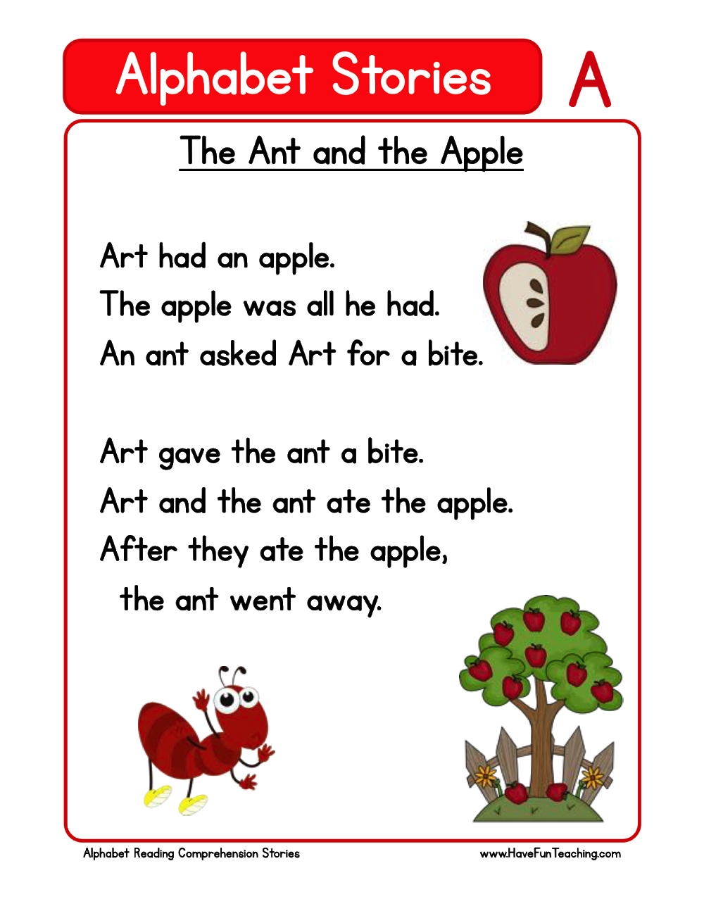 Alphabet Stories Letter A Reading Comprehension Worksheet Have Worksheets Library