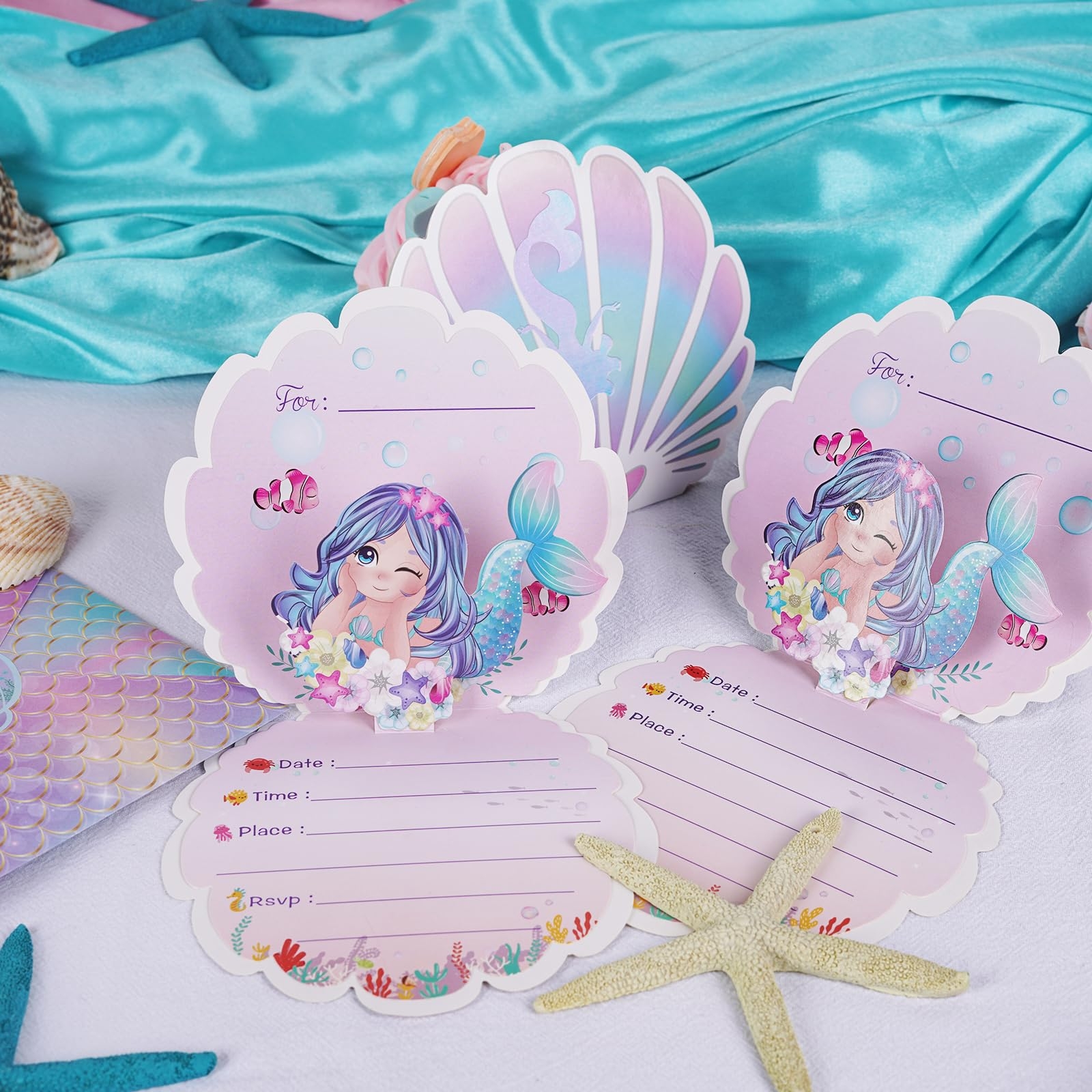 Amazon OurWarm 24PCS Mermaid Birthday Invitations Girl With Envelopes 3D Pearlescent Birthday Party Invitations Mermaid Party Supplies For Under The Sea Ocean Little Mermaid Party Decorations Home U0026 Kitchen