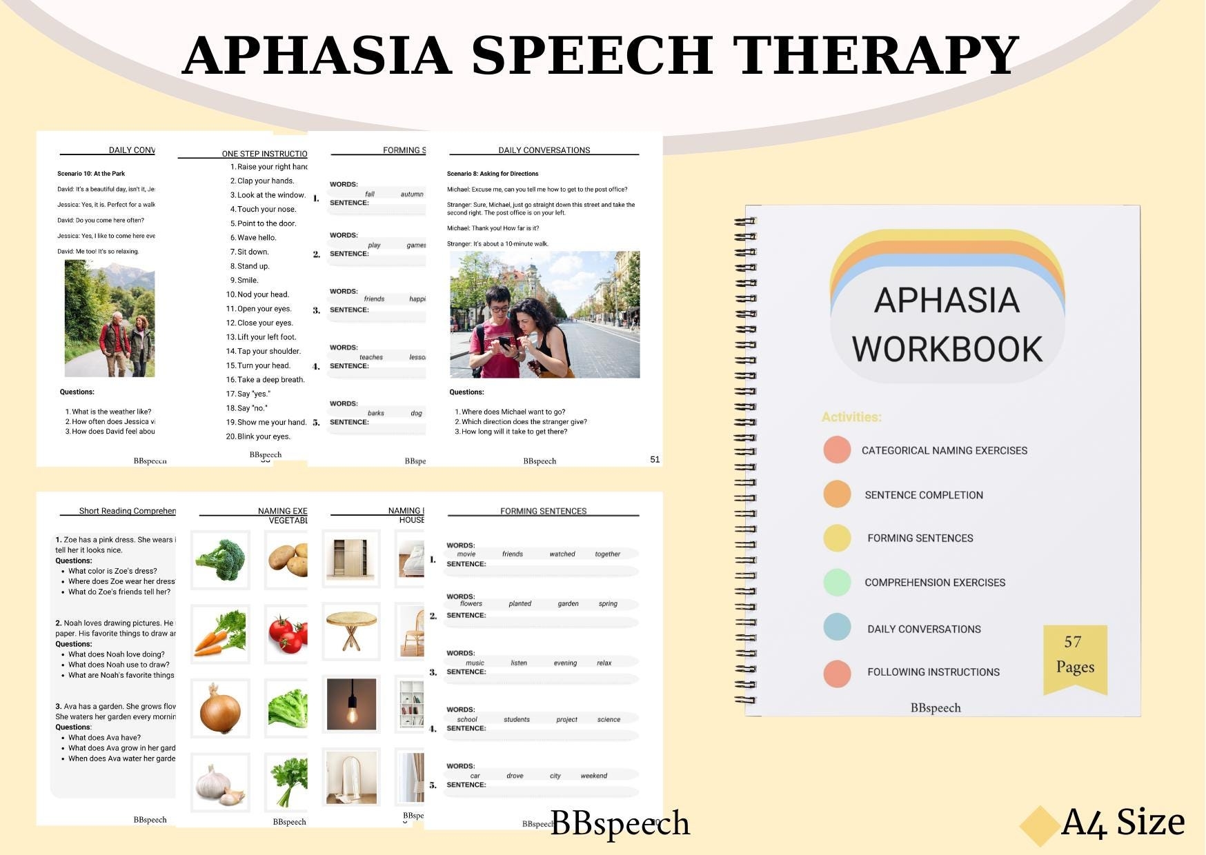 Aphasia Therapy Workbook 57 Pages Of Comprehension Categorical Naming Sentence Completion Forming Sentences Comprehension Exercises And More