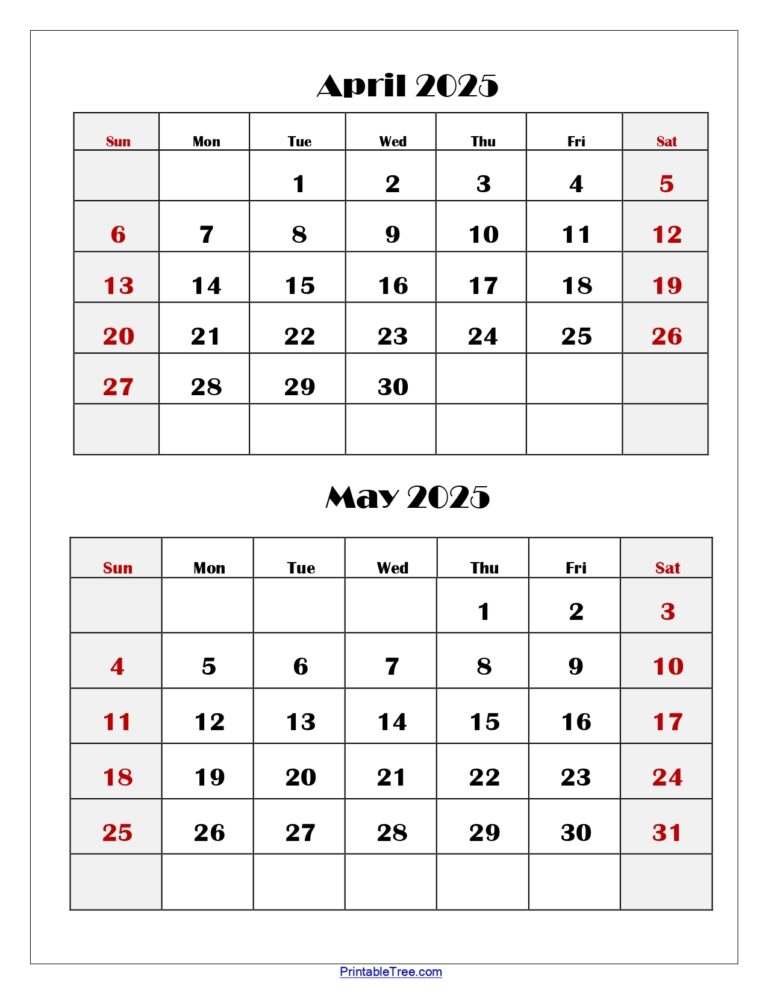 April And May 2025 Calendar Printable Two Months Calendar