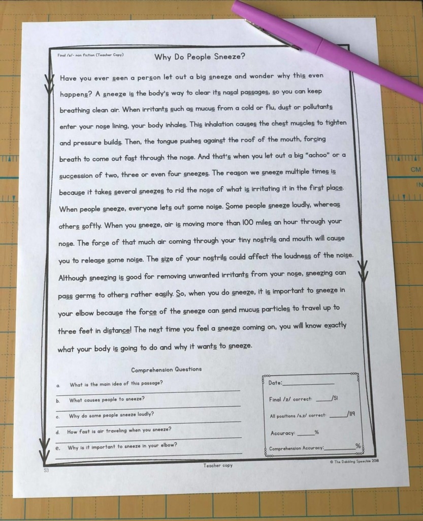Articulation Reading Passages U0026 Activities To Help With Generalization Thedabblingspeechie