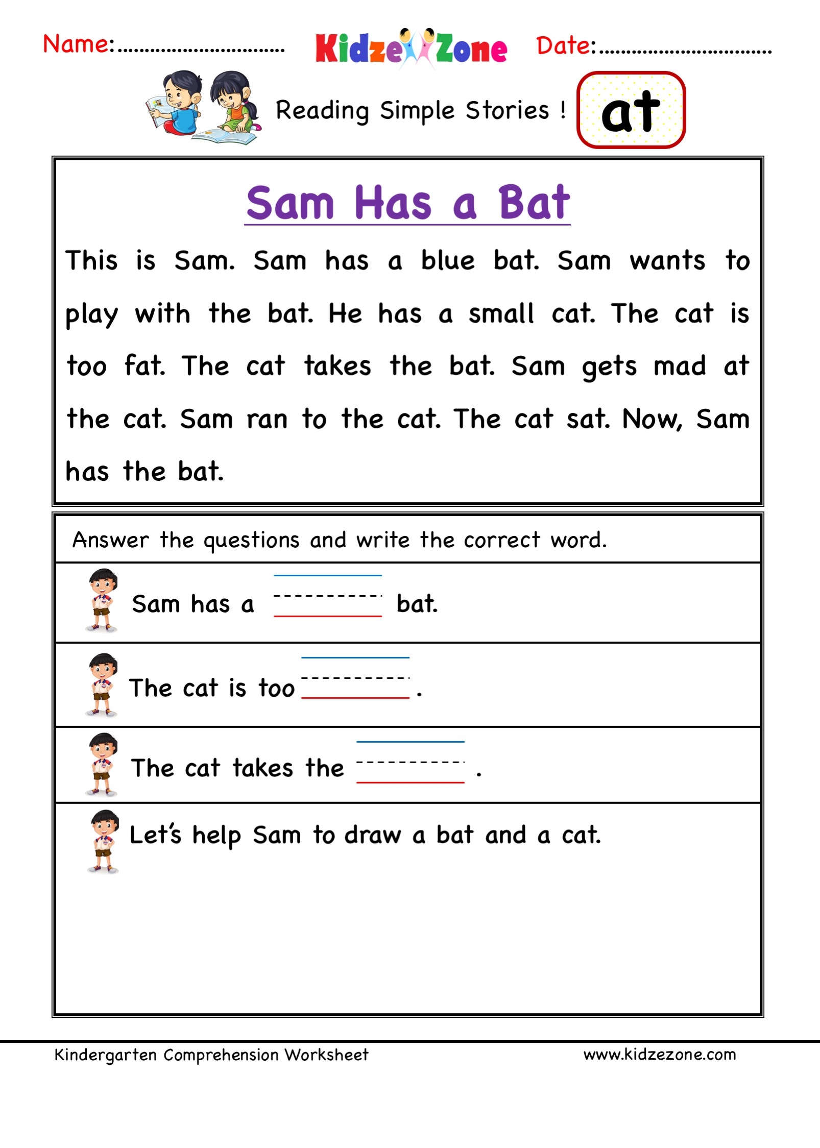 At Word Family Reading Comprehension Worksheet KidzeZone Worksheets Library