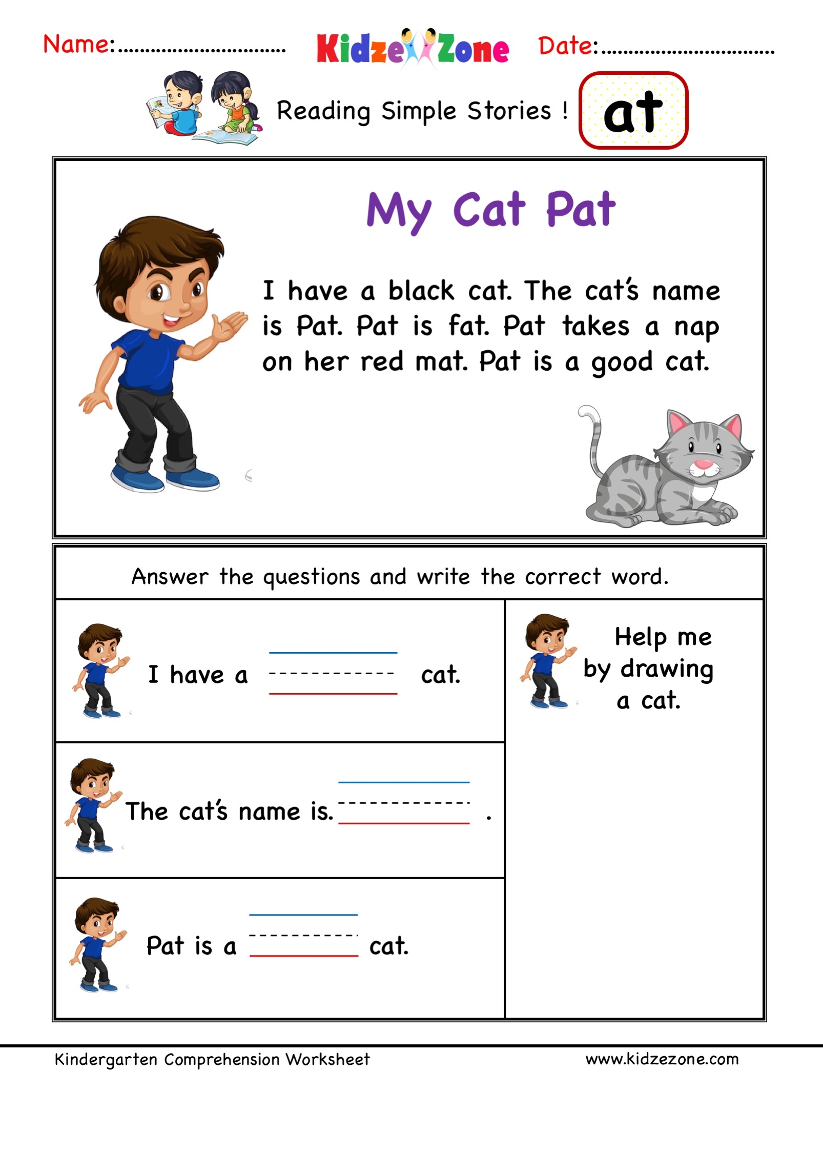 At Word Family Reading Comprehension Worksheet KidzeZone Worksheets Library