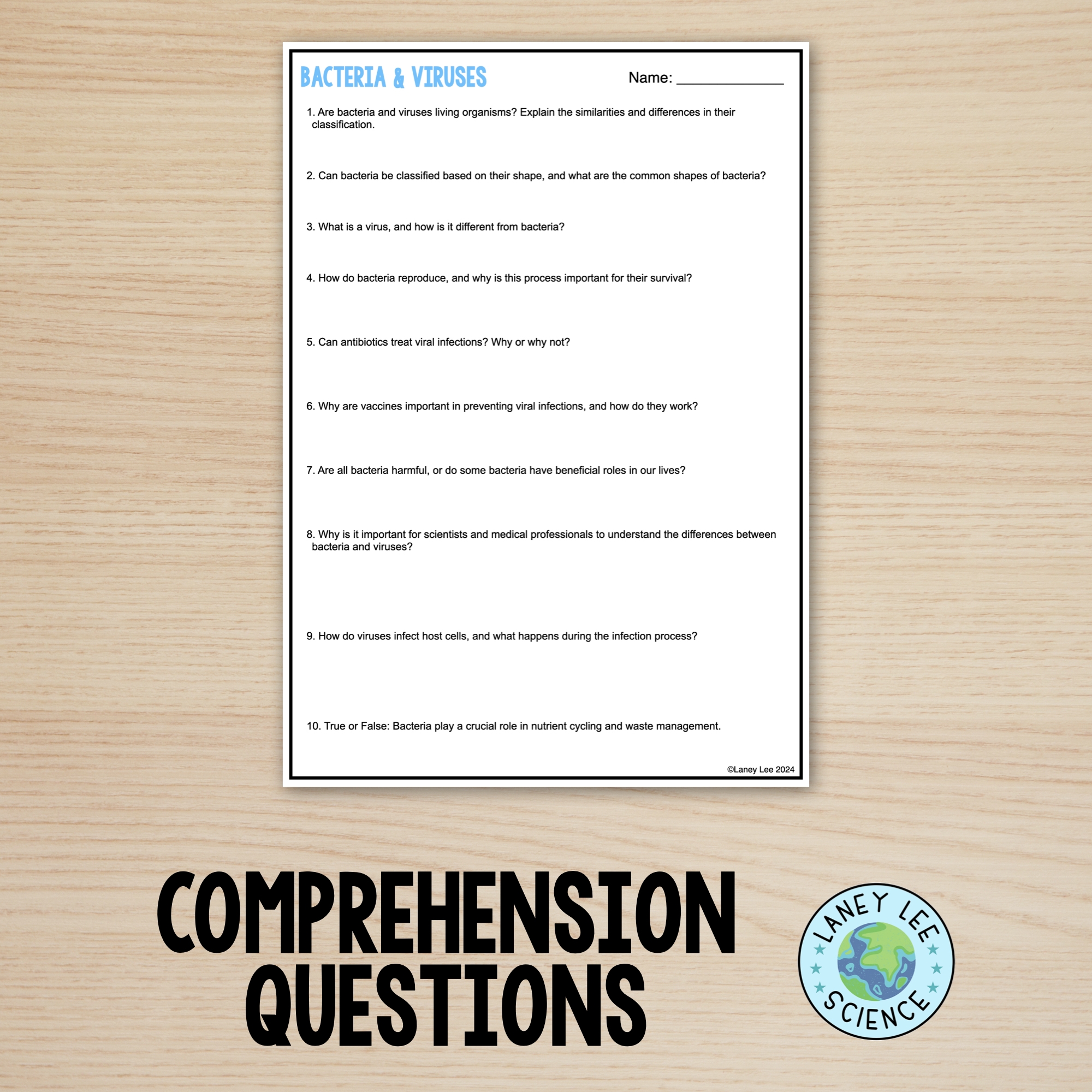 Bacteria And Viruses Reading Comprehension Worksheets Laney Lee