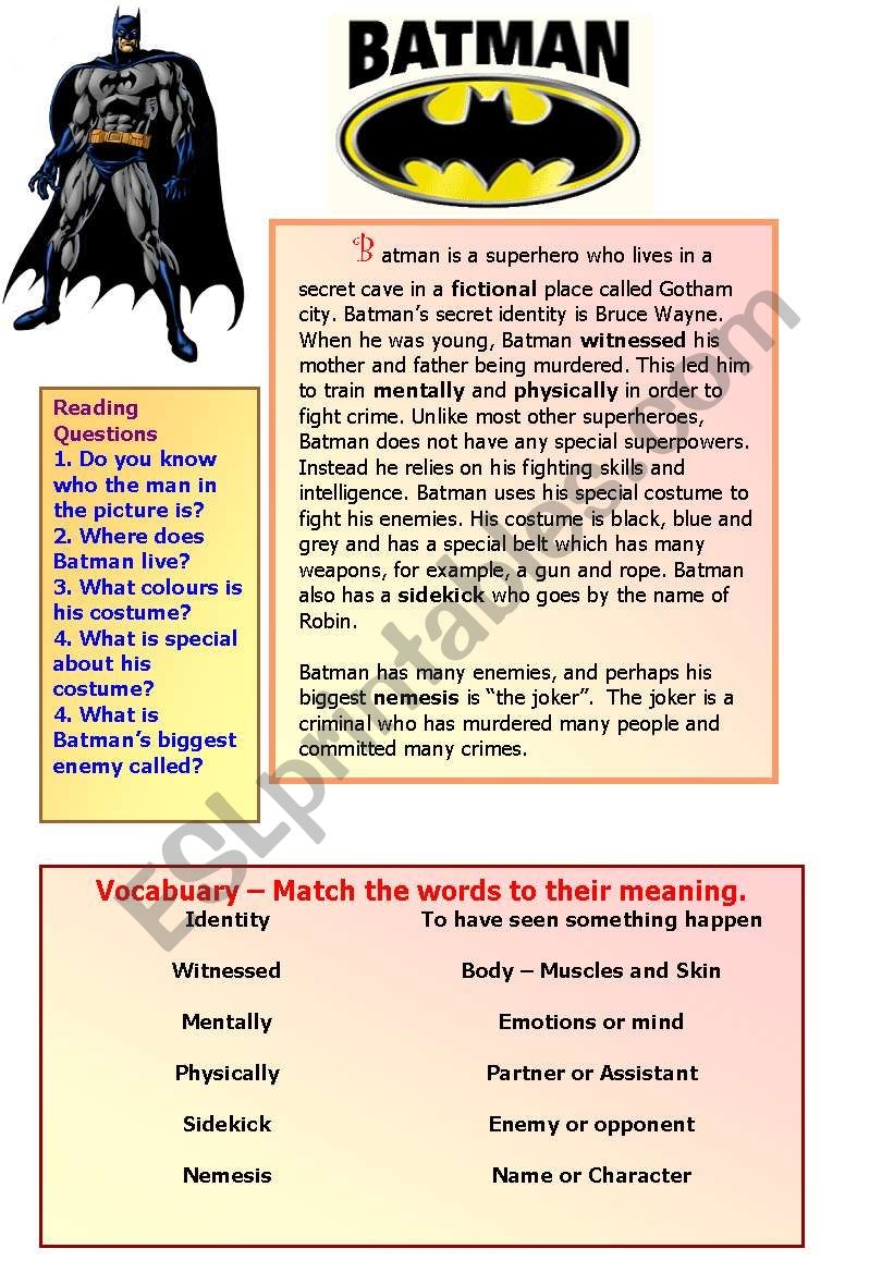 Batman ESL Worksheet By Mts07
