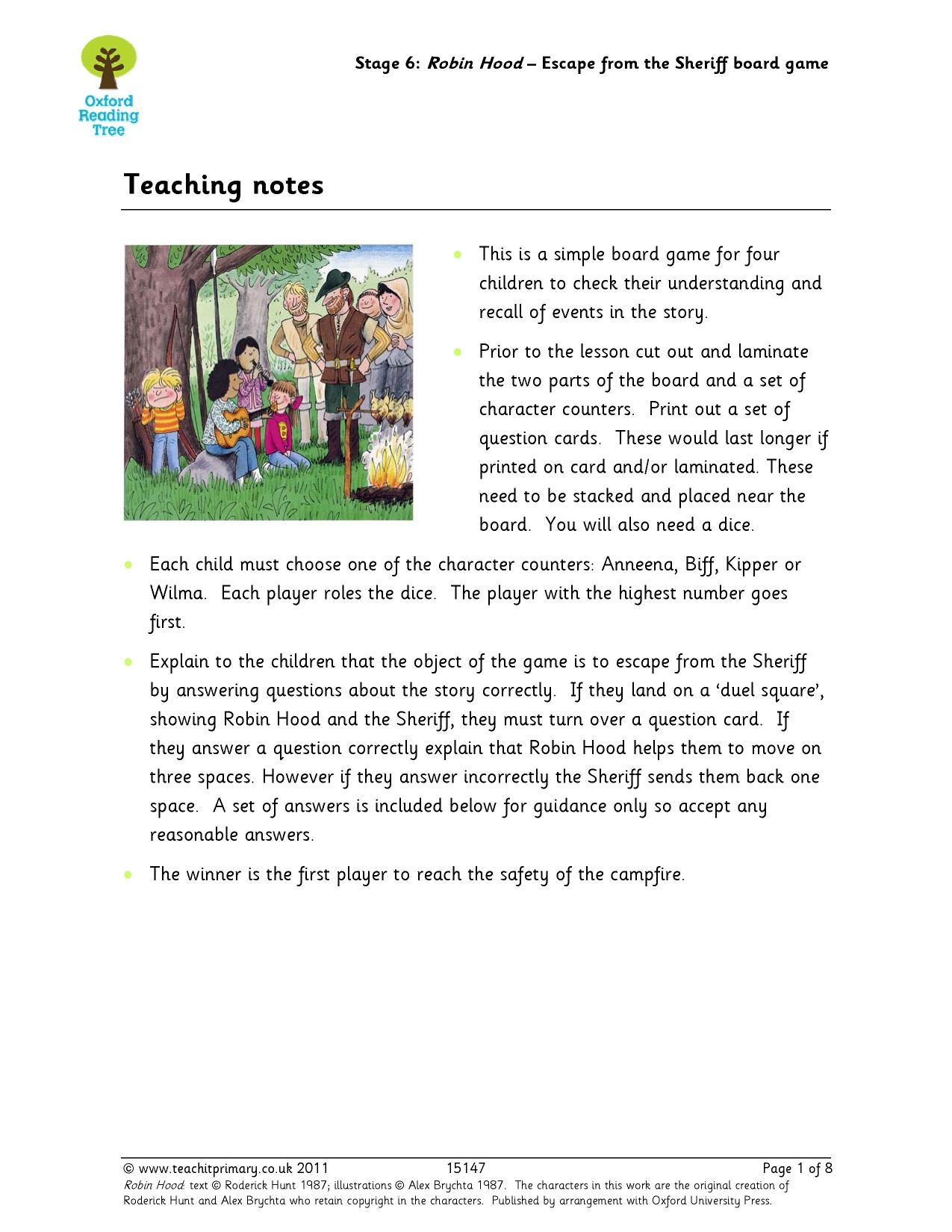 Robin Hood Reading Comprehension Worksheets