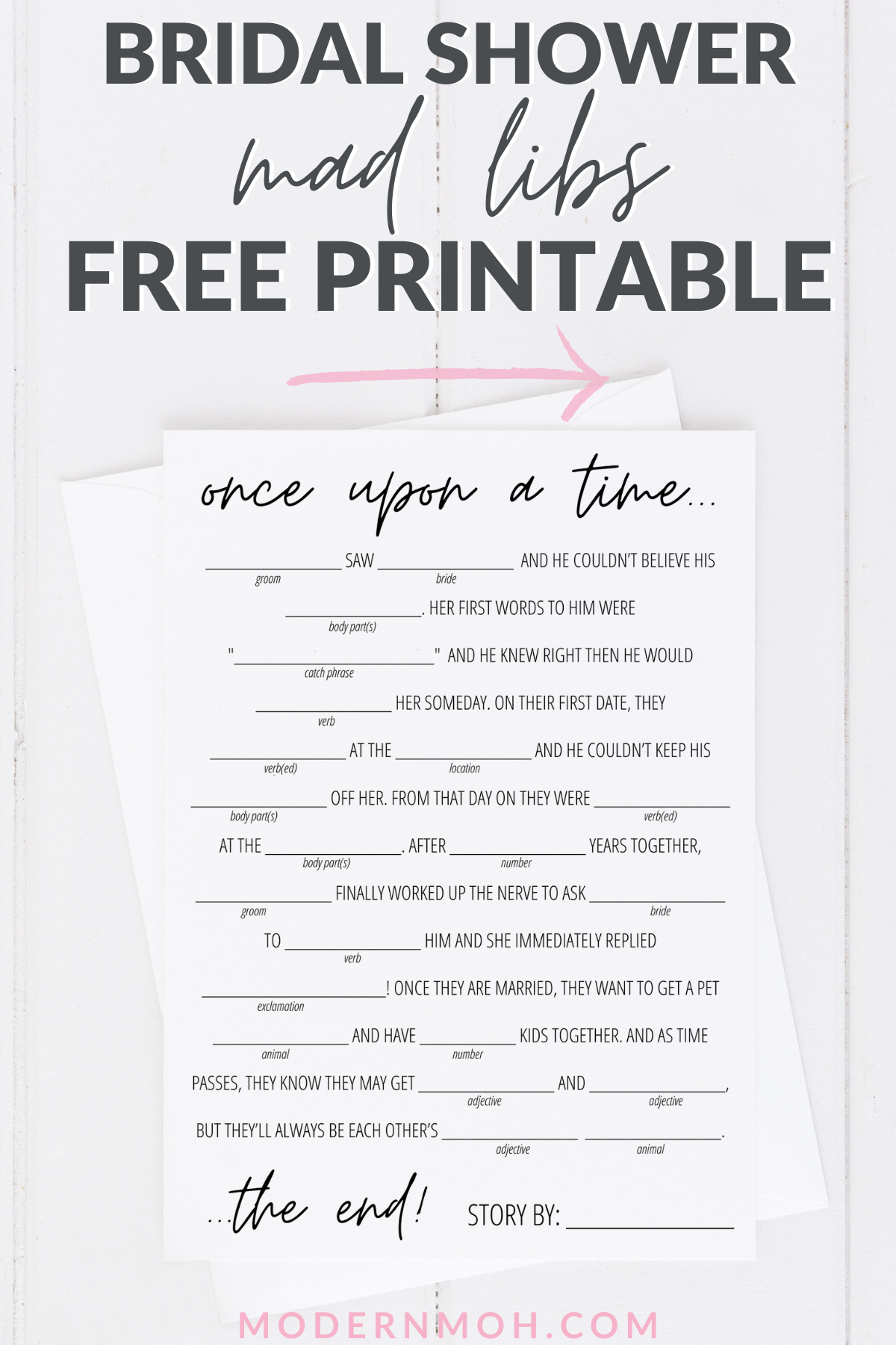 Bridal Shower Mad Libs Free Printable Modern MOH Worksheets Library