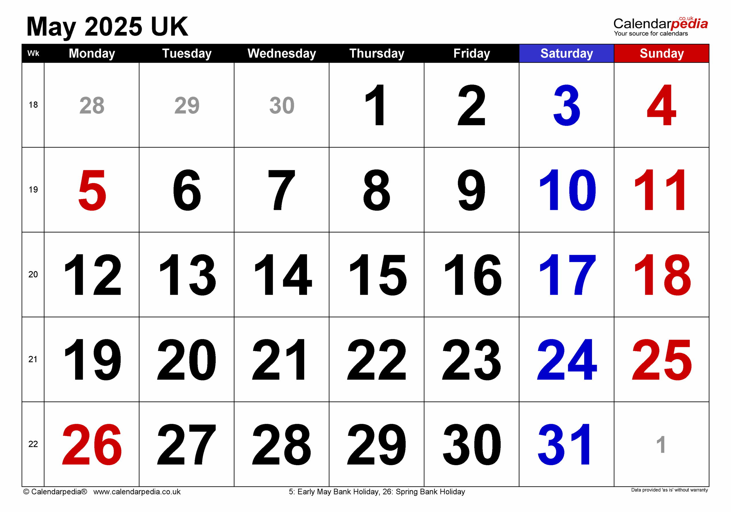Calendar May 2025 UK With PDF Excel And Word Templates