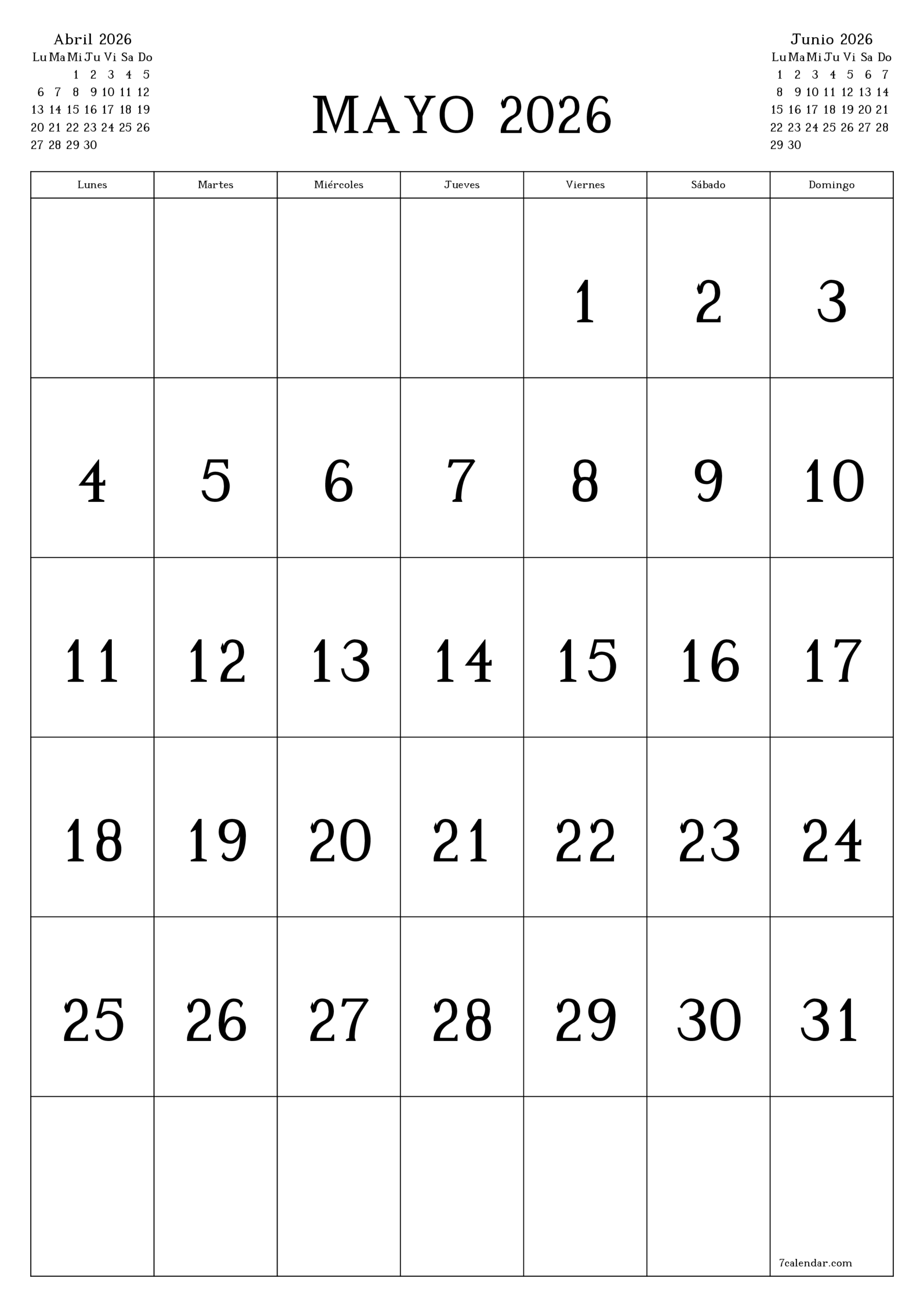 Calendar Mayo 2026