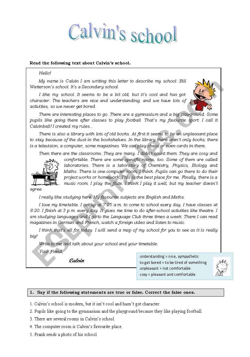 Calvin s School ESL Worksheet By Os ingles