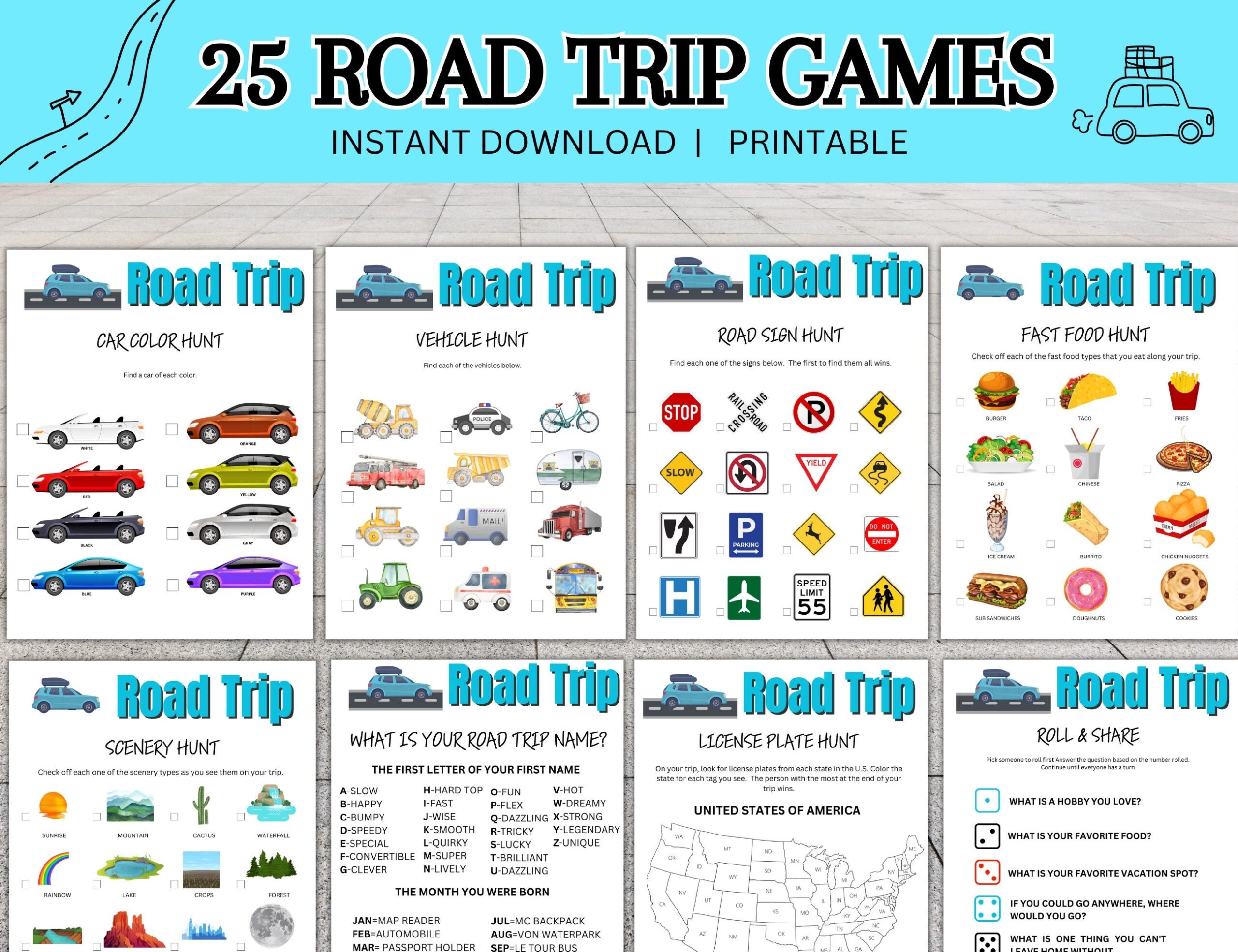 Car Ride Road Trip Game Bundle Road Trip Activities Kids Travel Game Kids Car Activity Travel Vacation Activities Family Road Trip Game Etsy