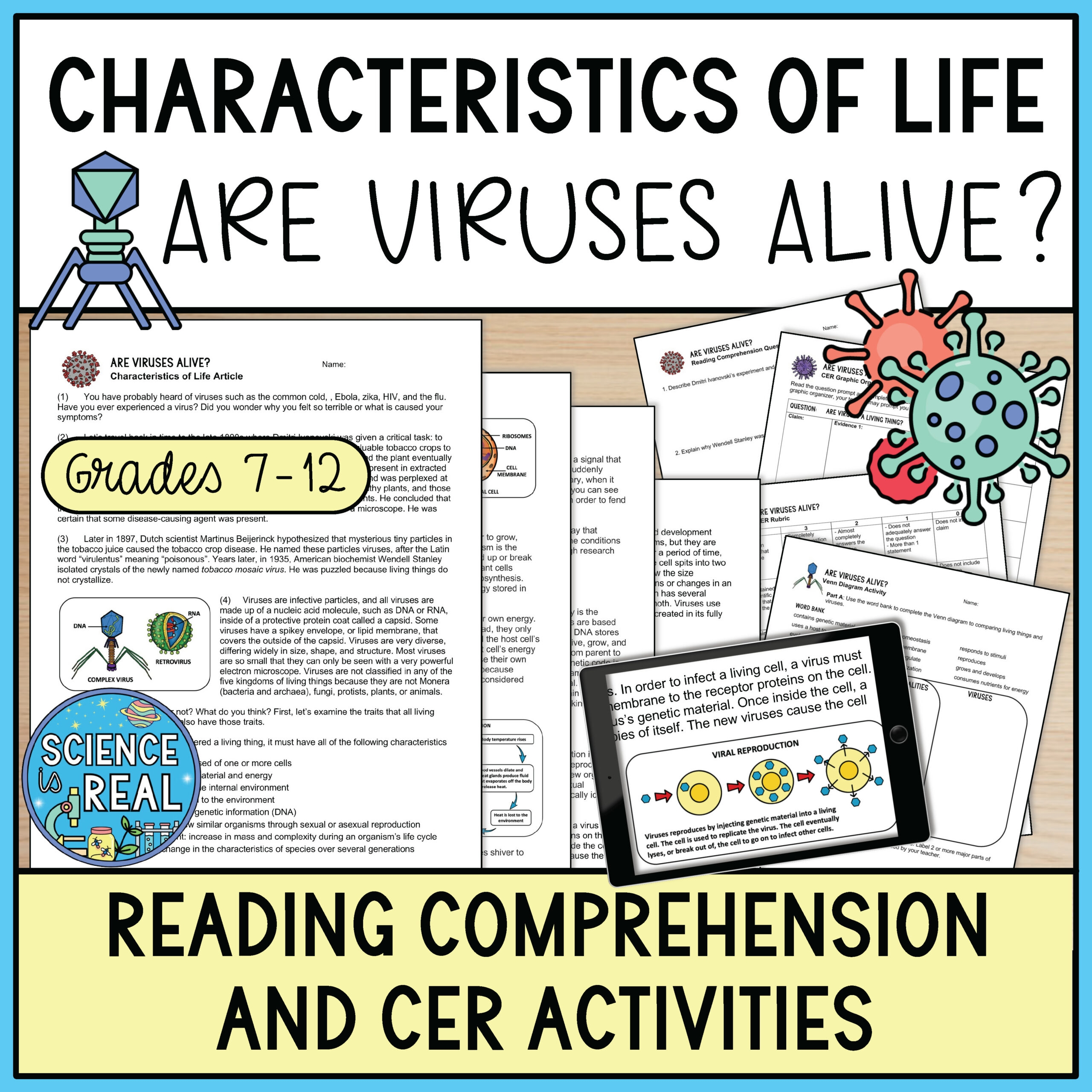 Characteristics Of Life Are Viruses Alive Reading Comprehension And CER Activities Classful