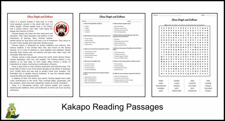 China People And Cultures Reading Comprehension And Word Search Teaching Resources